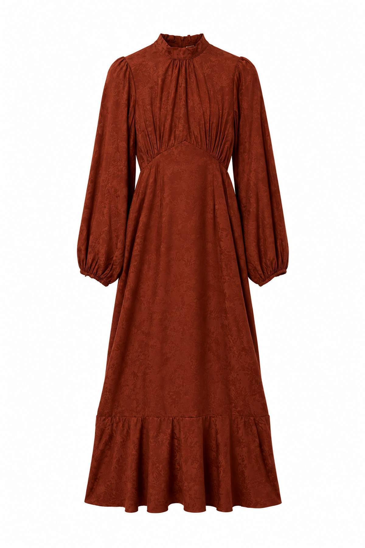 Trendyolmilla Modest Kahverengi Astarsız Çiçekli Dokuma Elbise&Tulum Tesettür Elbise TCTSS26EB00219