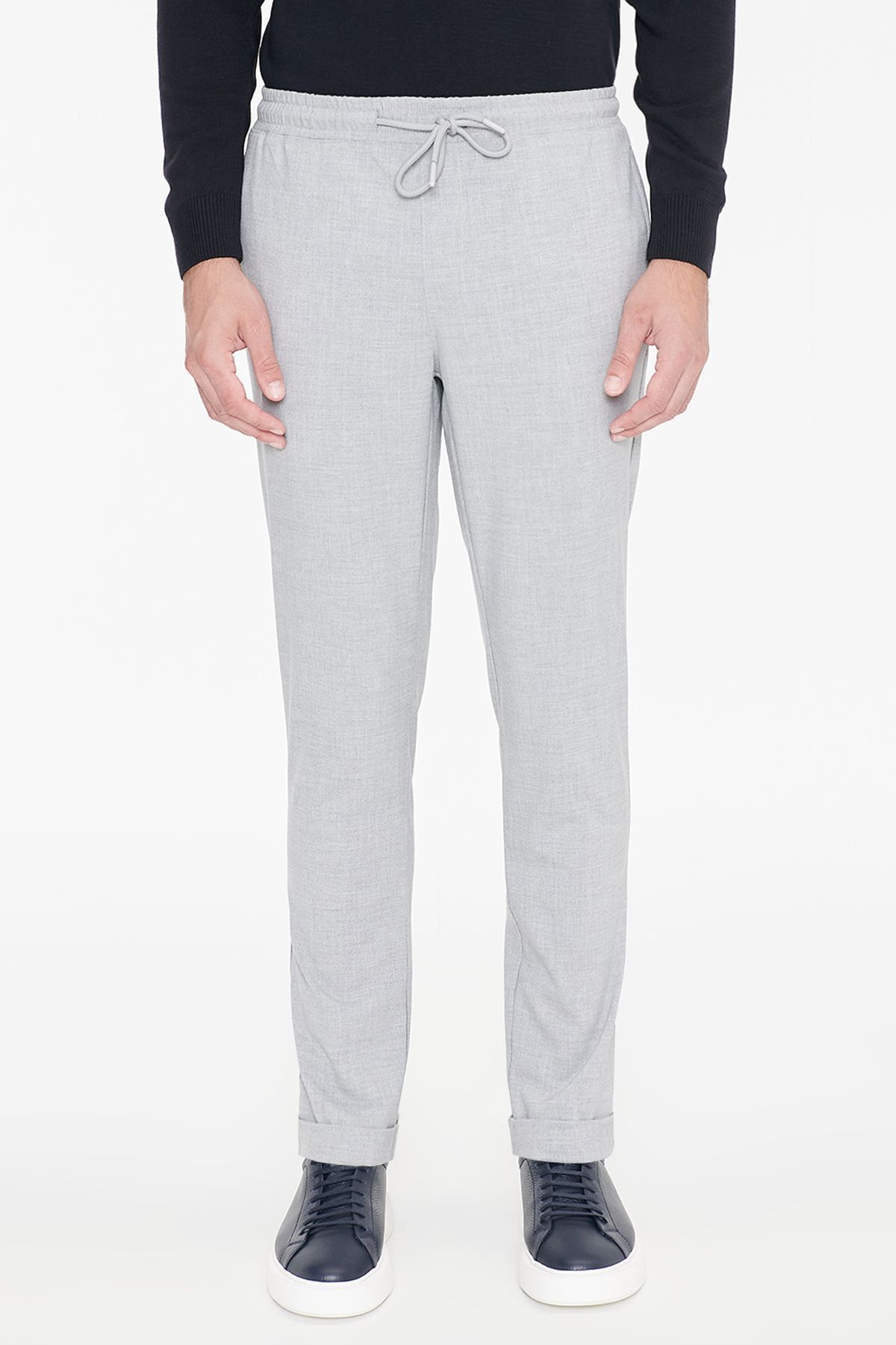 AC&Co / Altınyıldız Classics Erkek Gri Non-Iron Ütü Gerektirmeyen Diz İzi Yapmayan Beli Bağlamalı Jogger Pantolon Slim Fit görsel 3