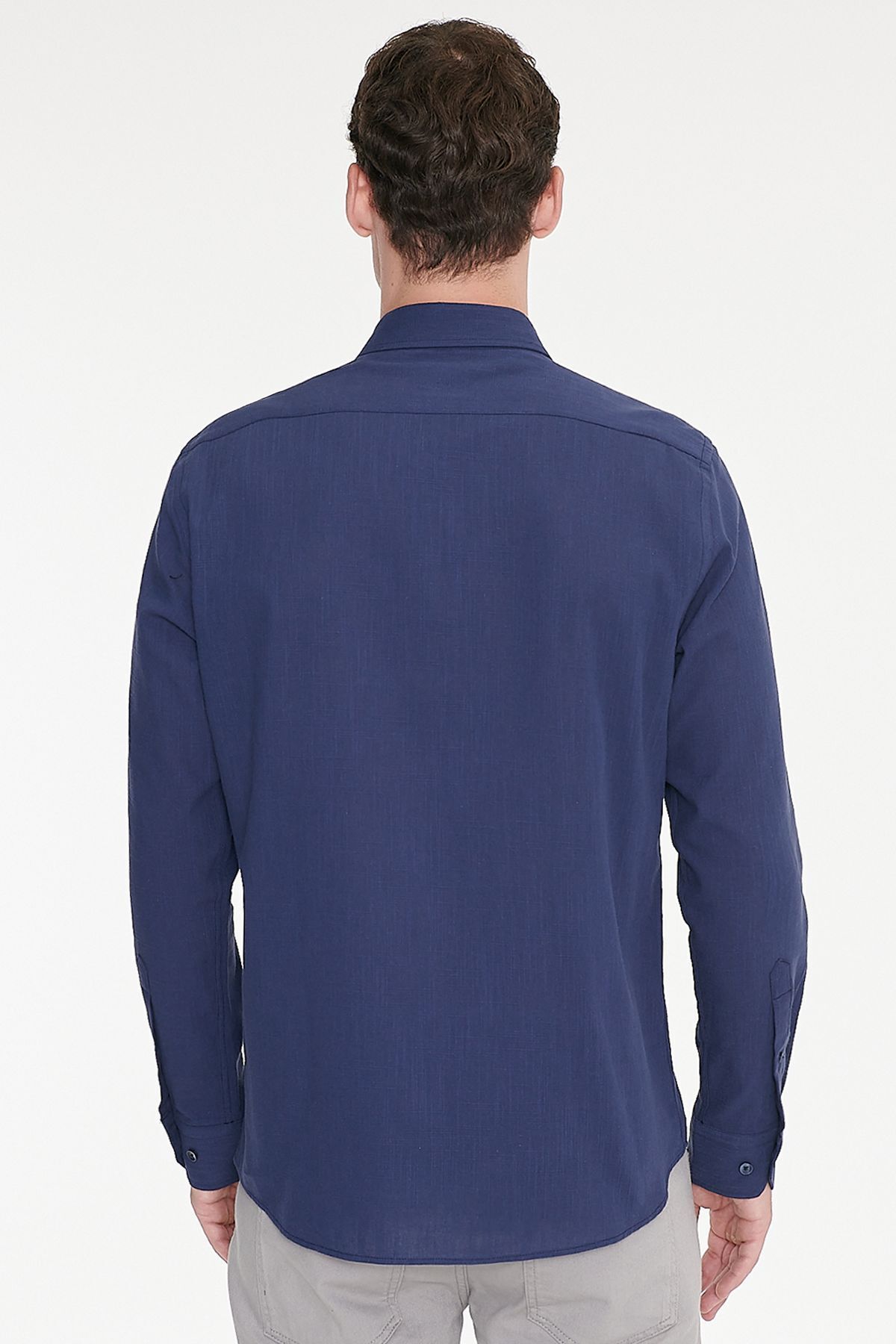 AC&Co / Altınyıldız Classics Erkek Lacivert %100 Pamuk Nefes Alabilen Terletmez Slim Fit Gömlek Flamlı Düğmeli Yaka görsel 5