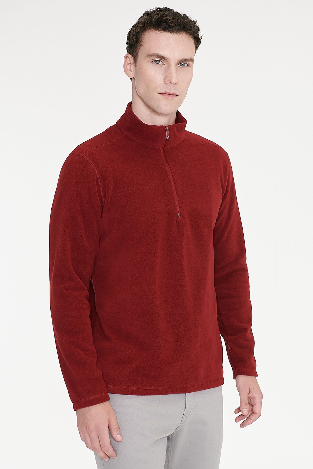 AC&Co / Altınyıldız Classics Erkek Bordo Anti-pilling Tüylenme Yapmayan Isı Koruyan Standart Fit Dik Yaka Polar Sweatshirt görsel 7