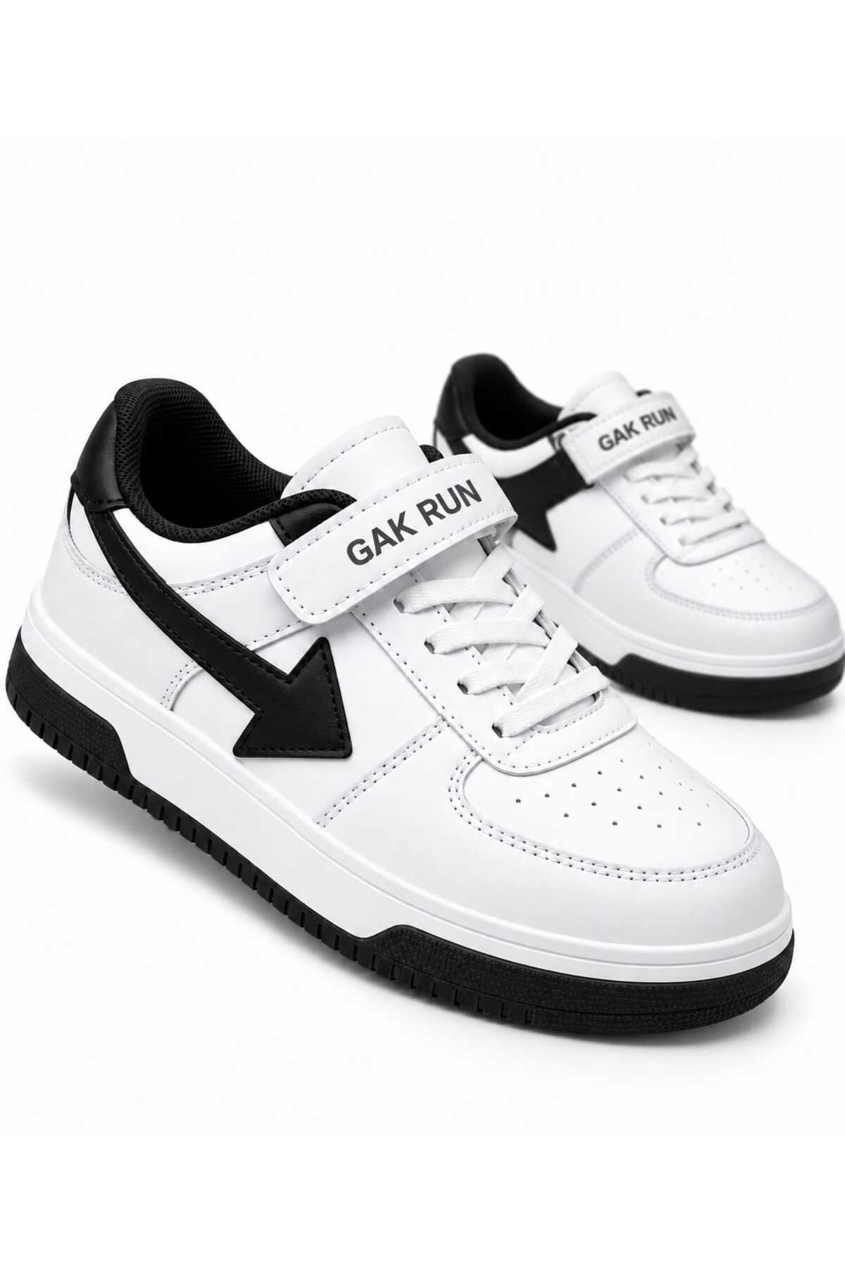 GAK RUN Unisex Cırtlı Beyaz sıyah Rahat Hafif Günlük Sneaker Ayakkabı, Konforlu