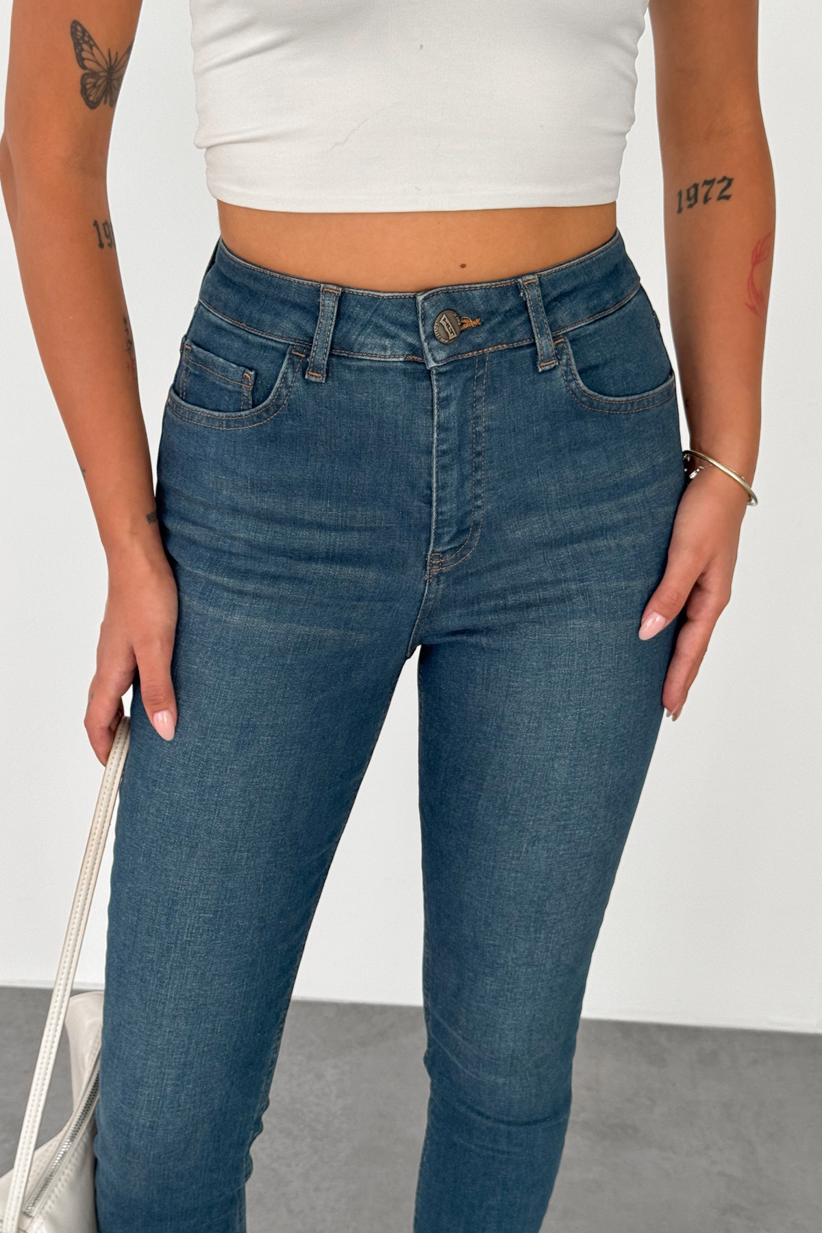 HLT JEANS Kadın Vintage Blue Süper Skinny Fit Esnek Likralı Yüksek Bel Jean Kot Pantolon JENNİE-2014 görsel 4