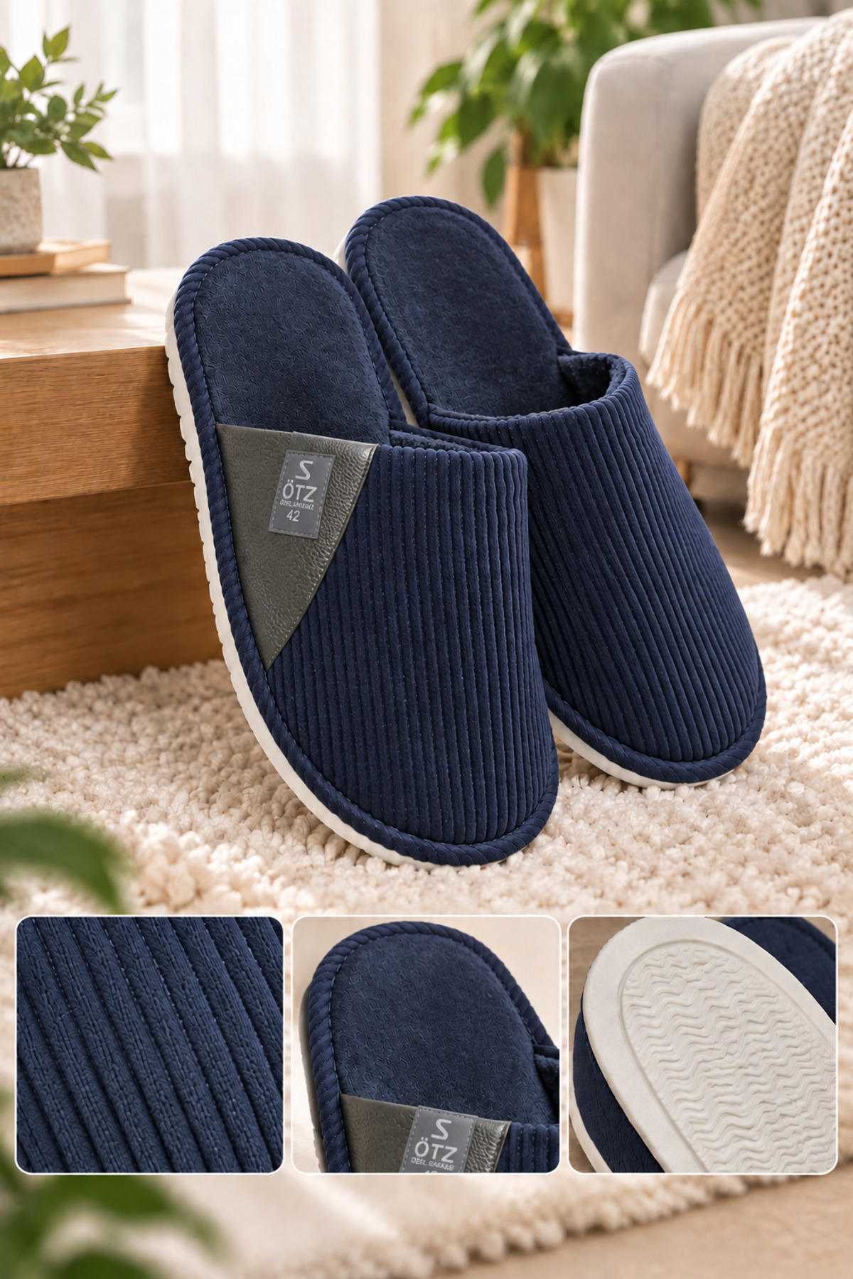 Slipcat Unisex Ev Terliği Kaymaz Tabanlı Ribana Kumaş Konforlu Model Şık ve Konforlu Ev İçi Terlik Yarı Der