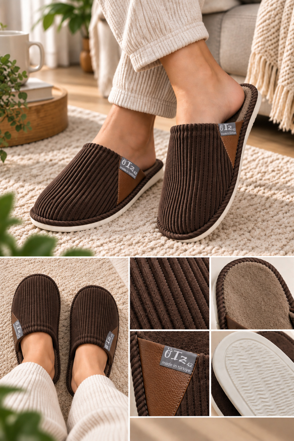 Slipcat Unisex Ev Terliği Kaymaz Tabanlı Ribana Kumaş Konforlu Model Şık ve Konforlu Ev İçi Terlik Yarı Der görsel 2