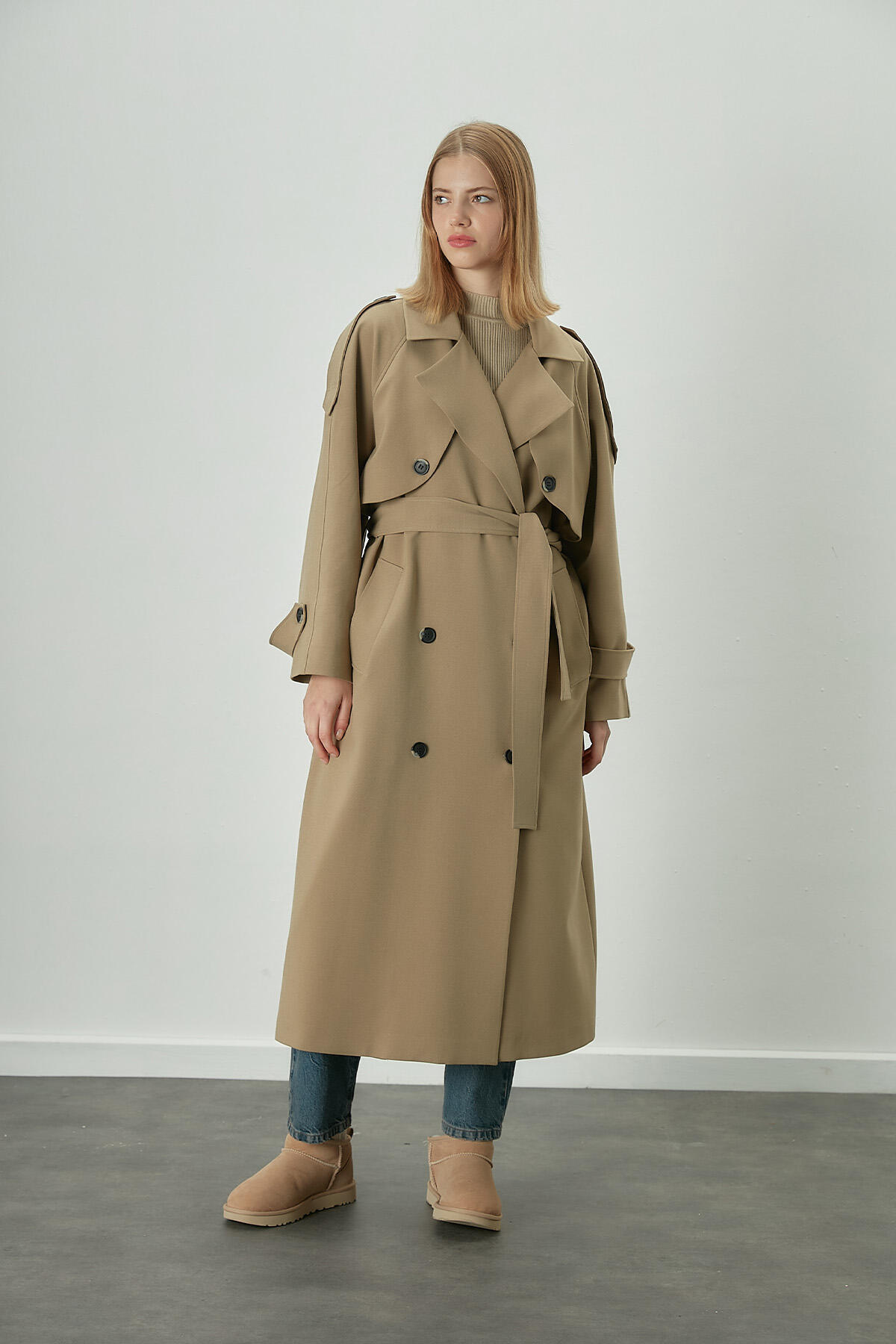 Manuka Premium Oversize Trençkot Bej görsel 5