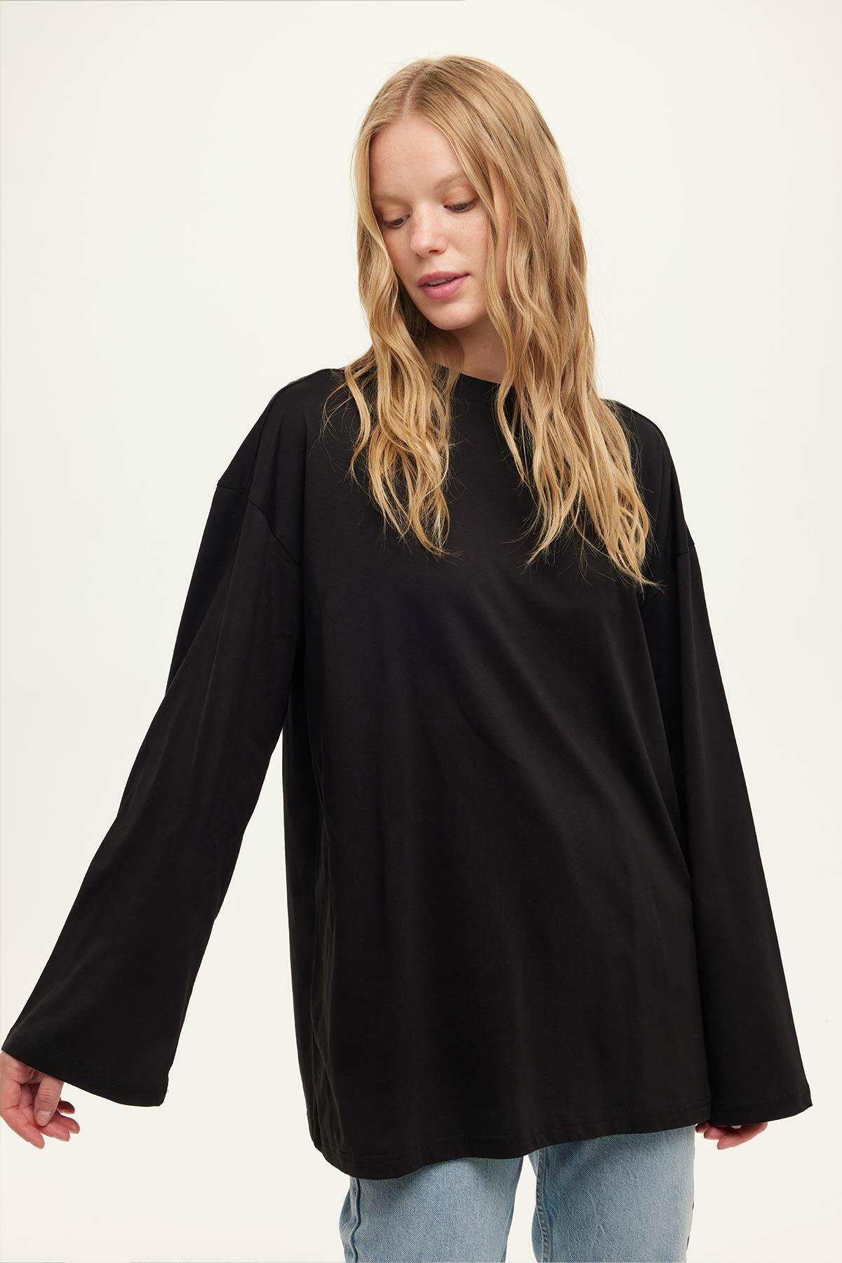 Manuka GENİŞ KOL OVERSIZE TSHIRT SİYAH görsel 3