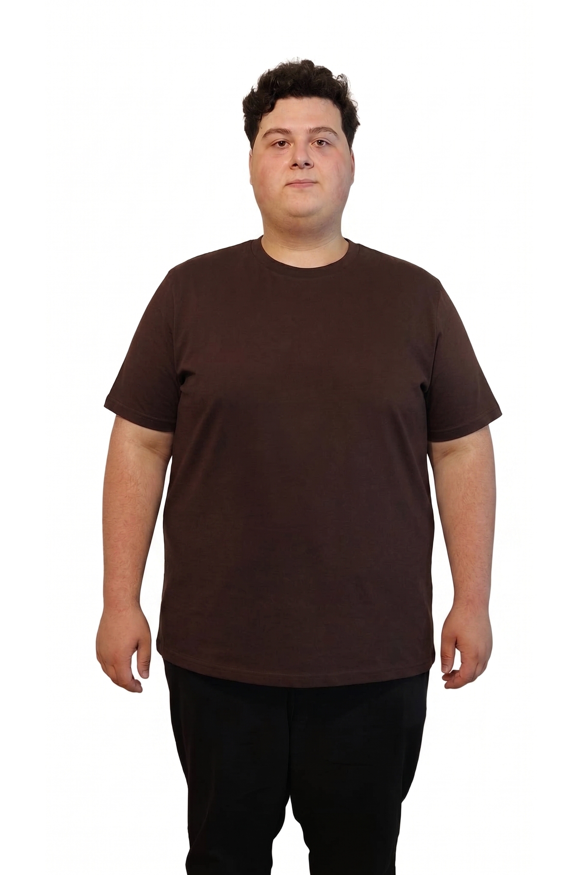 upsize Büyük Beden T-Shirt %100 Pamuk Yumuşak Dokulu Acı Kahve Bisiklet Yaka (4XL-7XL)
