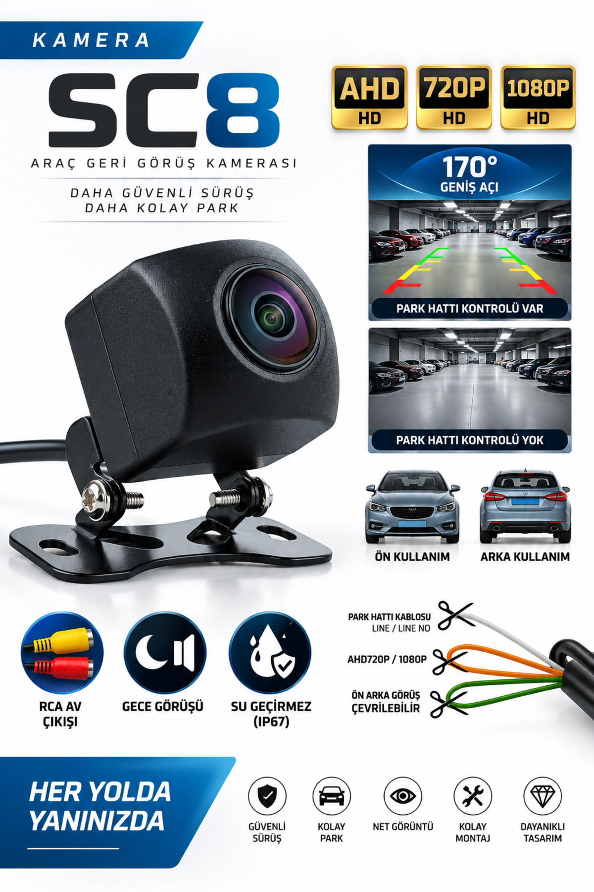 SIEGEN Sentinel SC8 170° Geniş Açı Araç Ön/Arka Görüş Kamerası