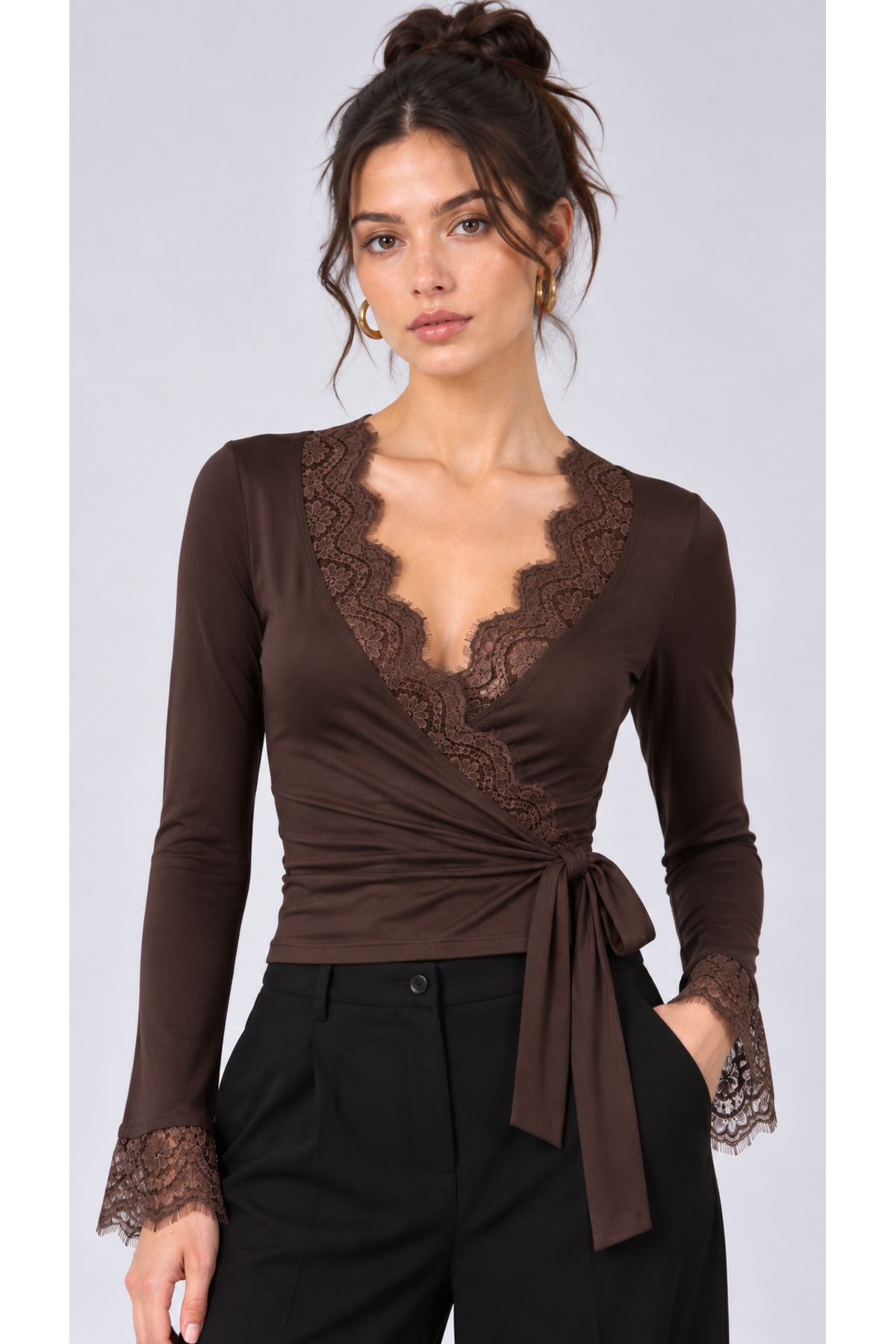 paduwear Kruvaze Bağlamalı Dantelli Bluz görsel 2