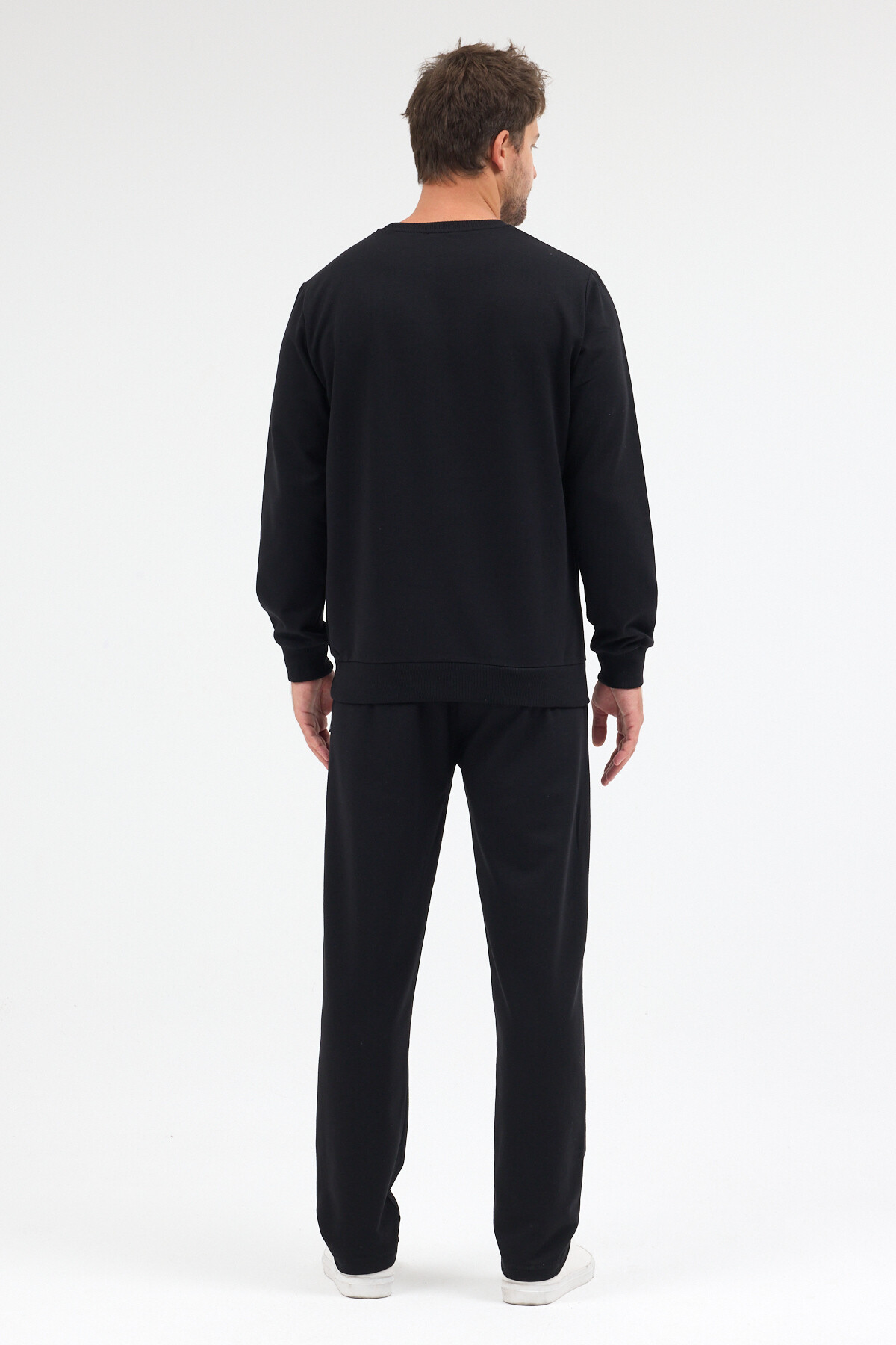 Siyah Relaxed Fit Bisiklet Yaka Sweatshirt Düz Paça Erkek Eşofman Takımı — مشکی MTLCE3847 — تصویر 8 از 9