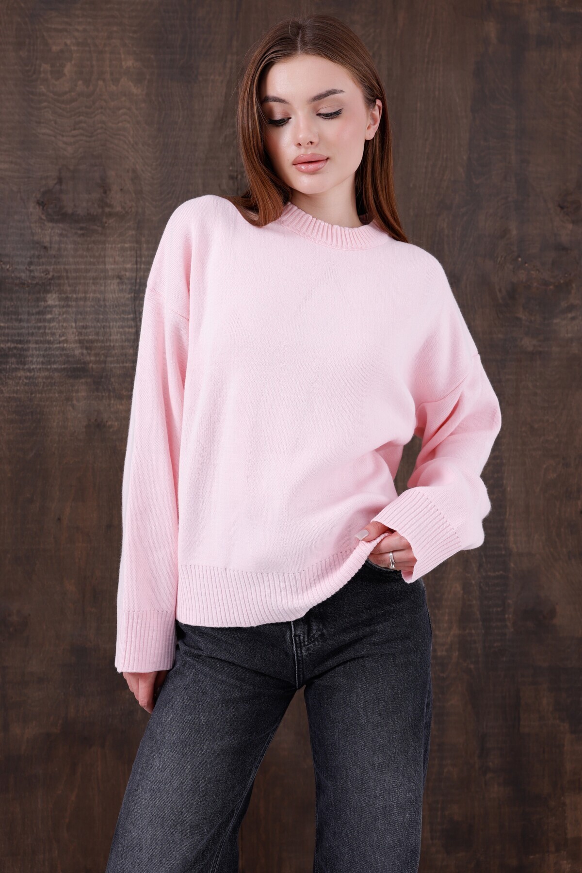 Kırlangıç Moda Pembe Oversize Bisiklet Yaka Kadın Triko Kazak görsel 3