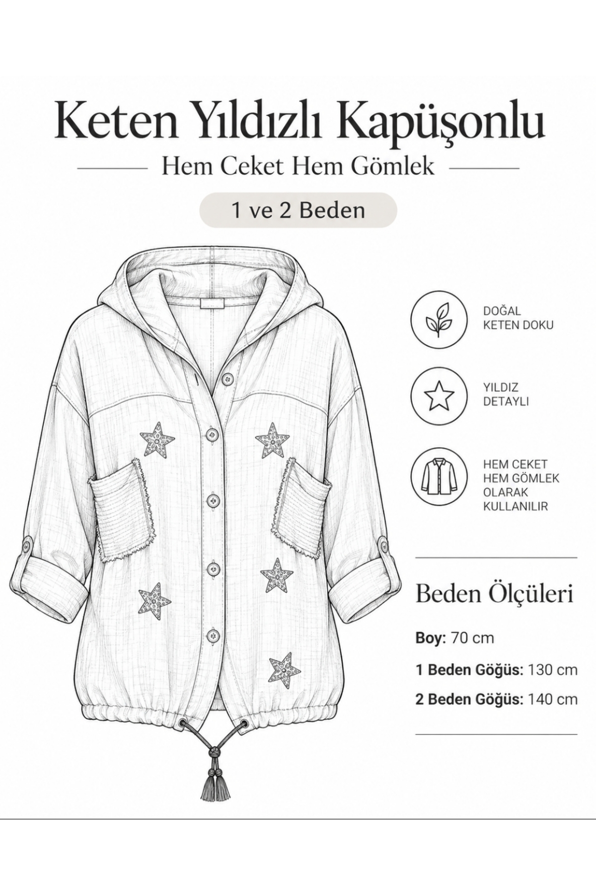 Genel Markalar Keten Kapşonlu Yıldızlı Ceket görsel 3