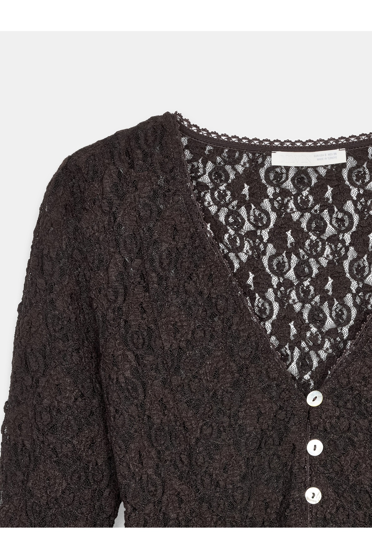 Dilvin 60433 Düğmeli Peplum Dantel Hırka-Koyu Kahve görsel 8