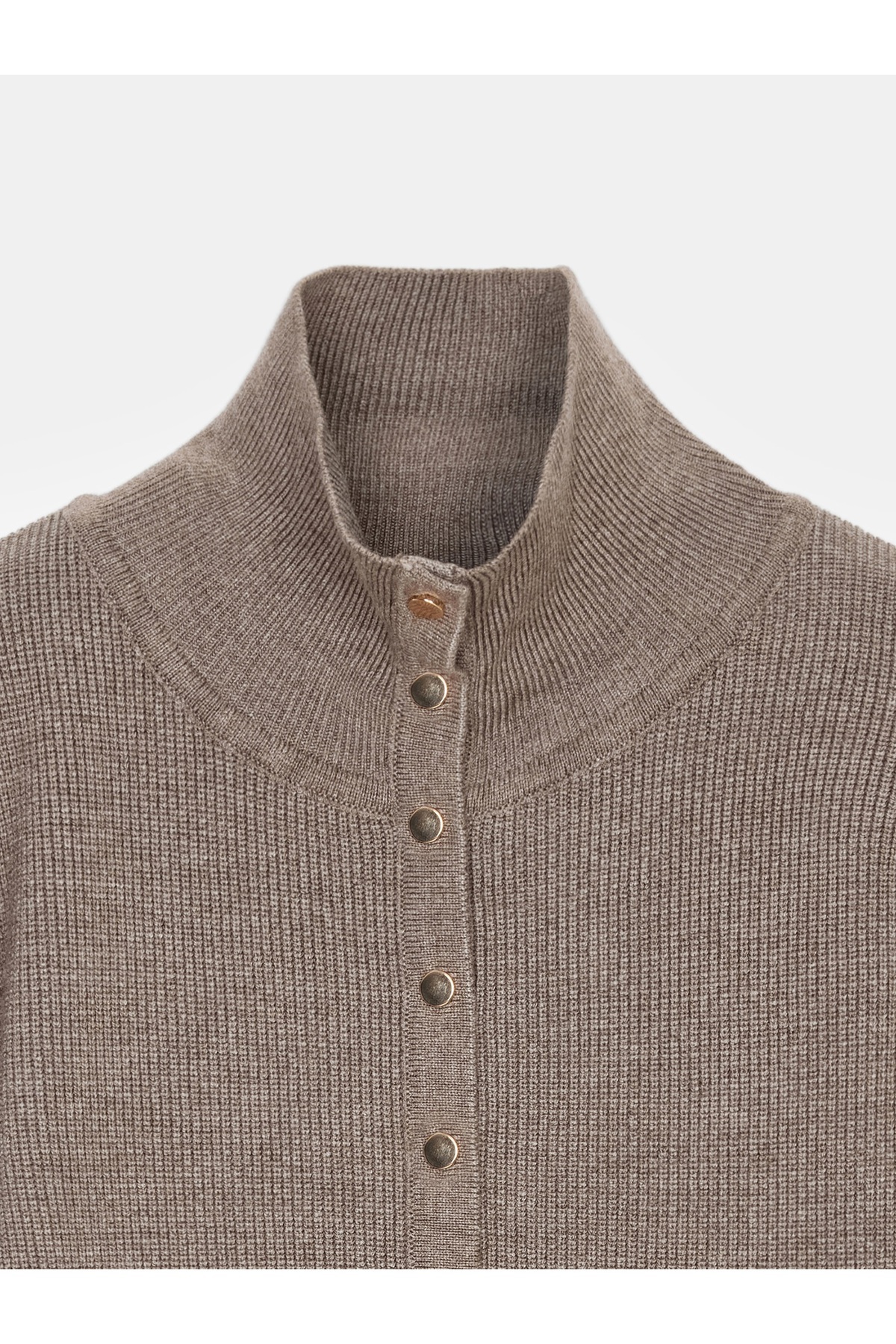 Dilvin 10686 Dik Yaka Çıtçıtlı Triko Kazak-Vizon görsel 7