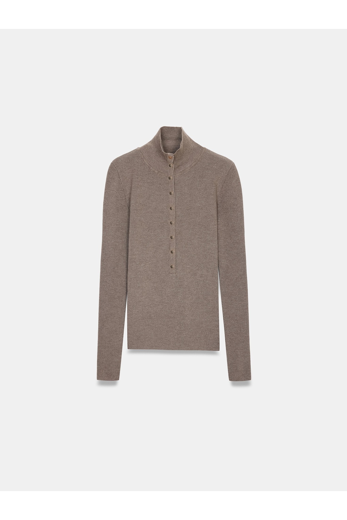 Dilvin 10686 Dik Yaka Çıtçıtlı Triko Kazak-Vizon görsel 5