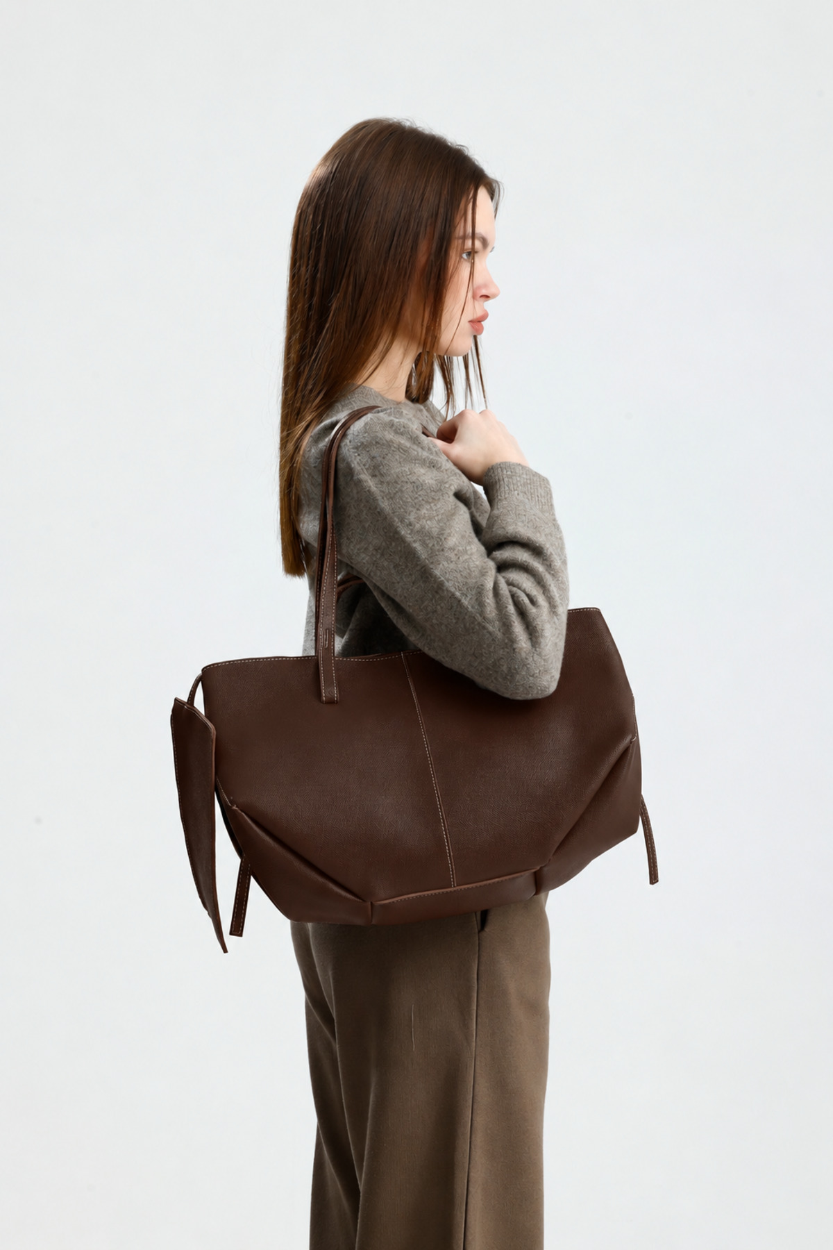 Çantacımstore Kadın Cyme Big Pinterest Çanta Kahve (BÜYÜK BOY) görsel 7