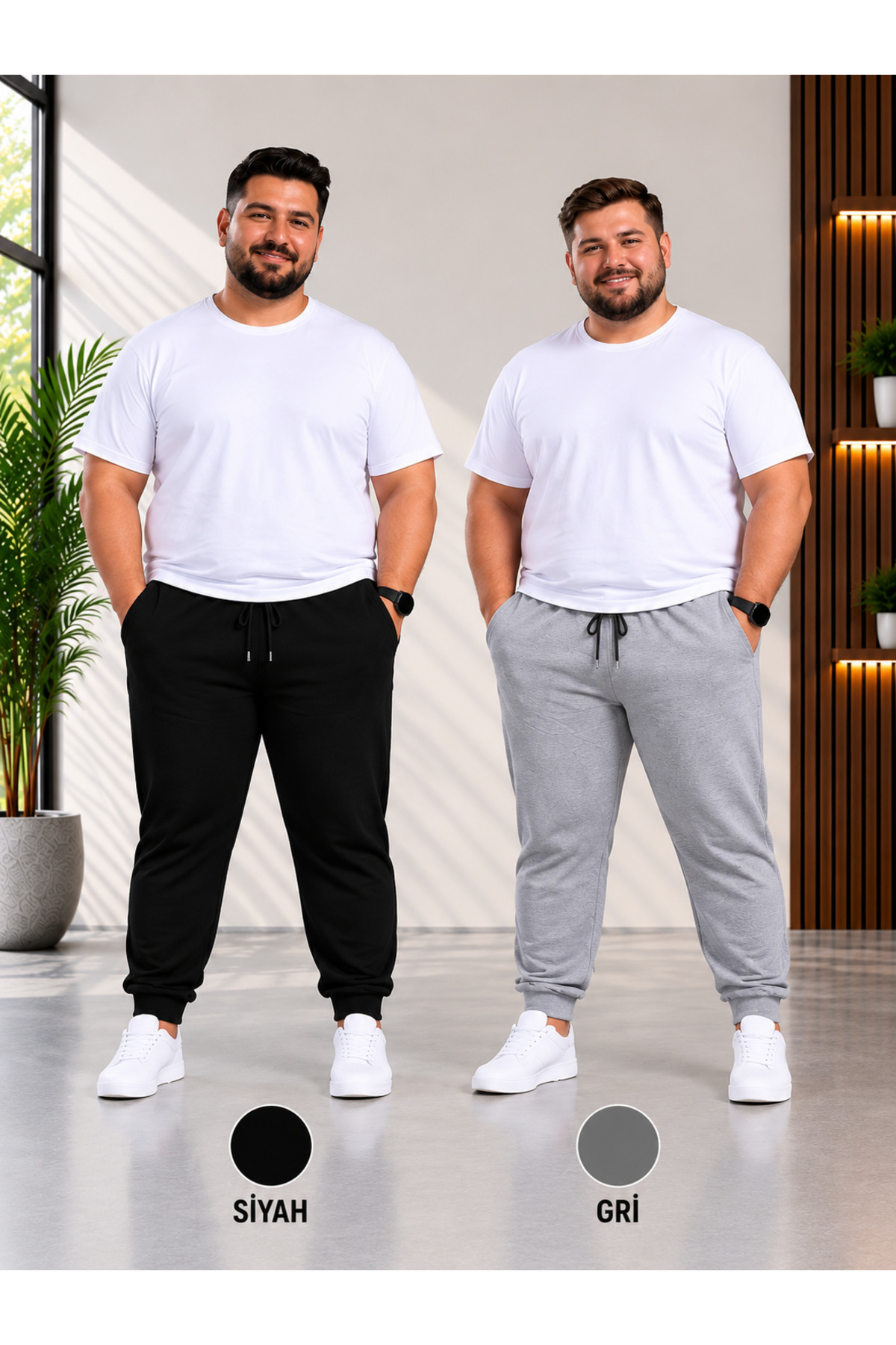 TREND ALİSSE 2 Li Erkek Siyah Gri Fit Cepli Rahat Jogger Eşofman Altı