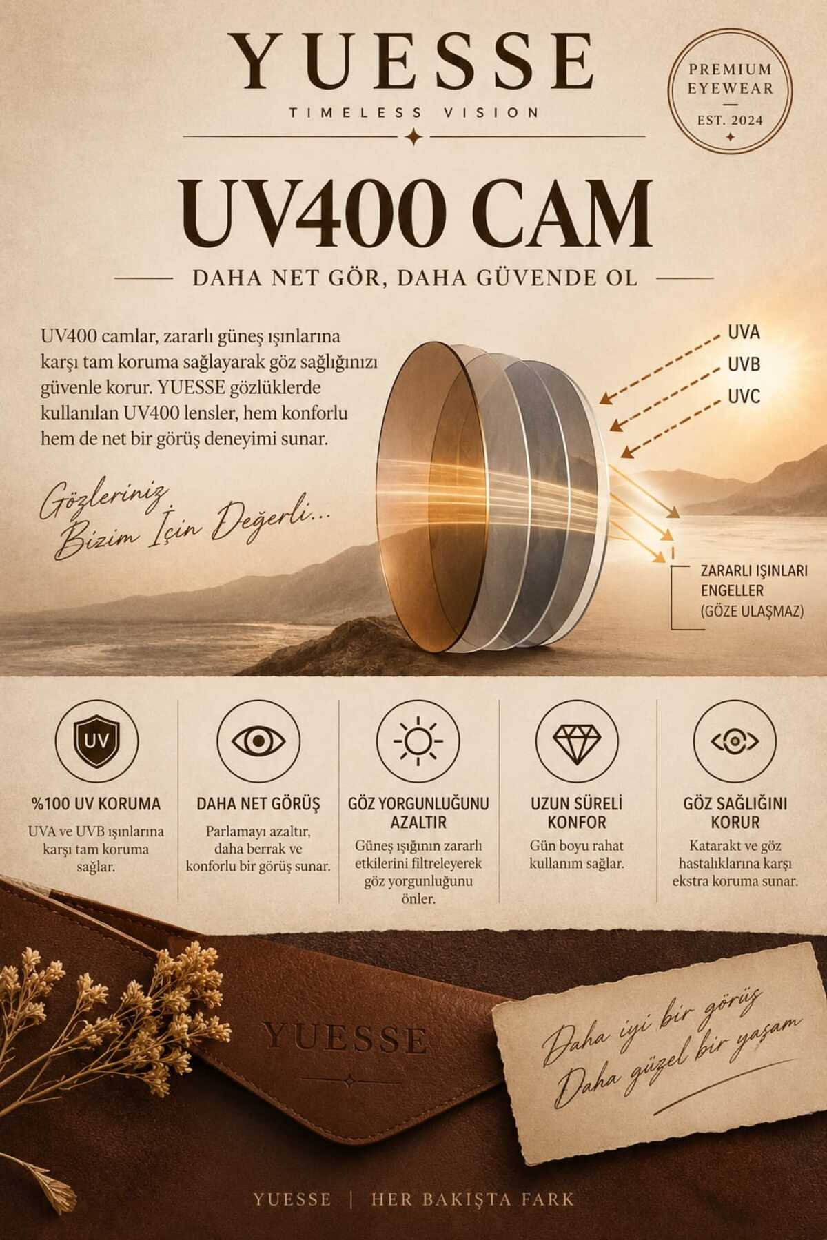 Genel Markalar YUESSE Eşref Tek Kare İtalyan Model UV-400 Güneş Gözlüğü görsel 7
