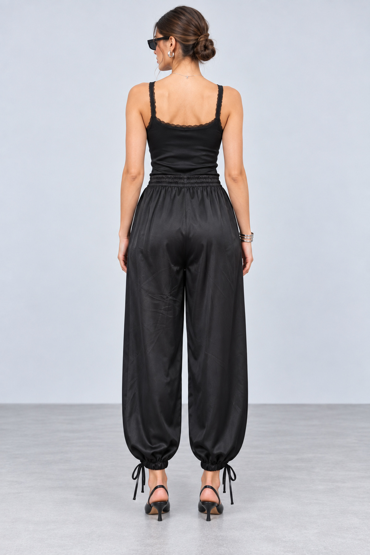 FAARKCOLLECTİON Livia İpeksi Dokulu Premium Floş Saten Şalvar Pantolon görsel 6