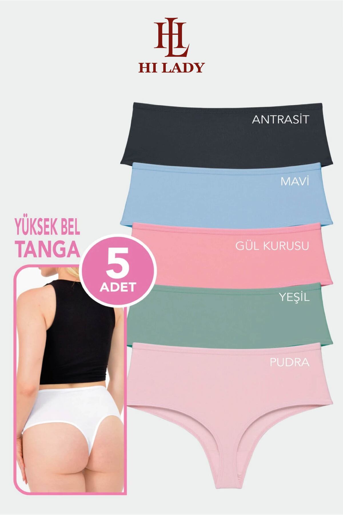 Hilady Kadın Yüksek Bel String Tanga Koyu Soft Pamuklu Esnek görsel 5