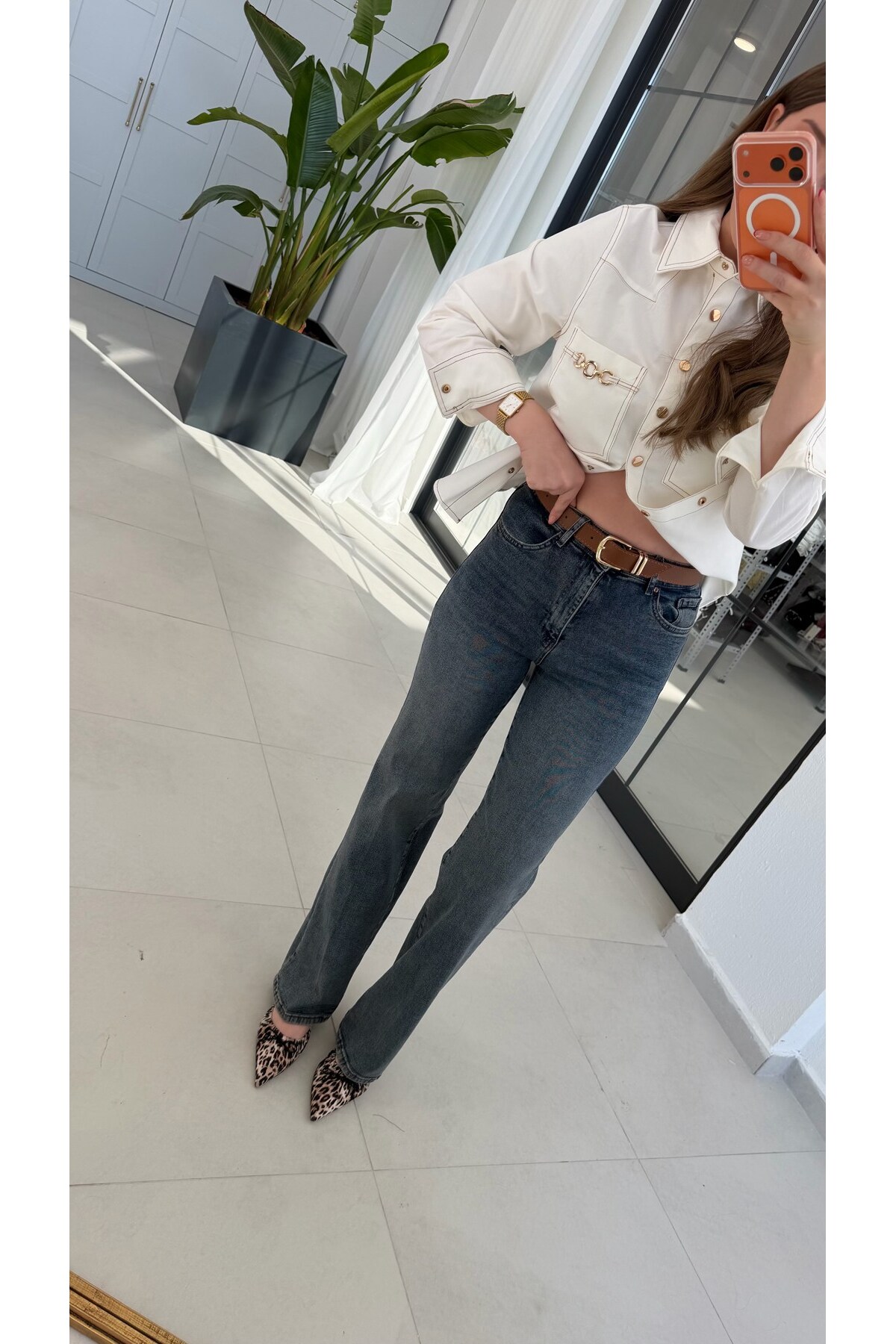 elif teke Düz Paça Taba Kemerli Jean Mavi görsel 3
