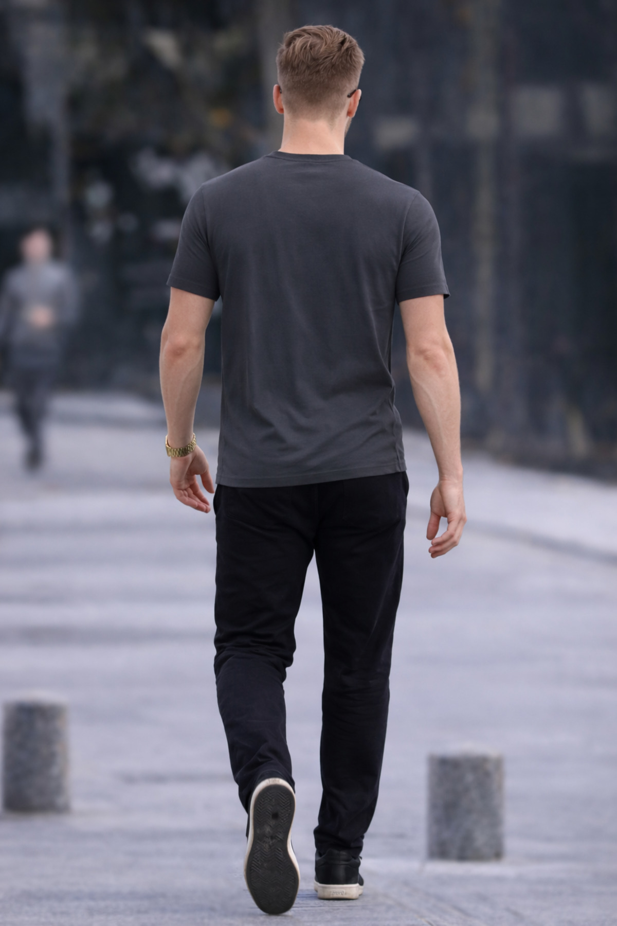 COMBİNE MİCHAİL Erkek Bisiklet Yaka Slim Basic Füme Tişört görsel 6