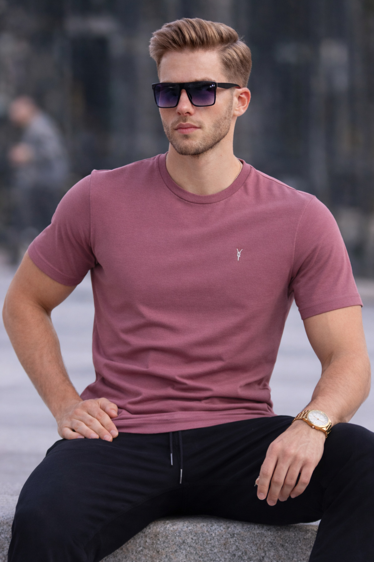 COMBİNE MİCHAİL Erkek Bisiklet Yaka Slim Basic Pembe Tişört görsel 4