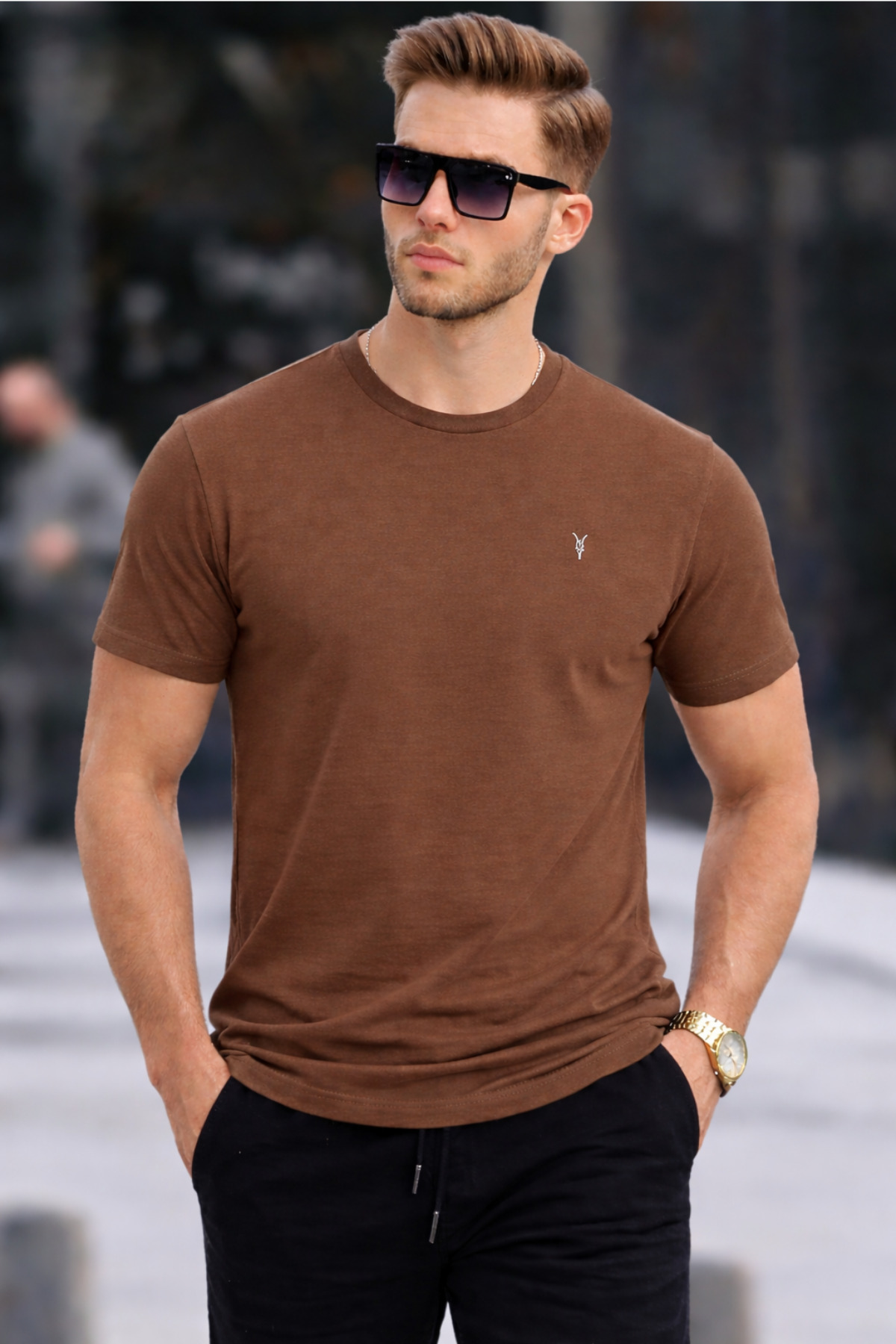 COMBİNE MİCHAİL Erkek Bisiklet Yaka Slim Basic Kahve Tişört