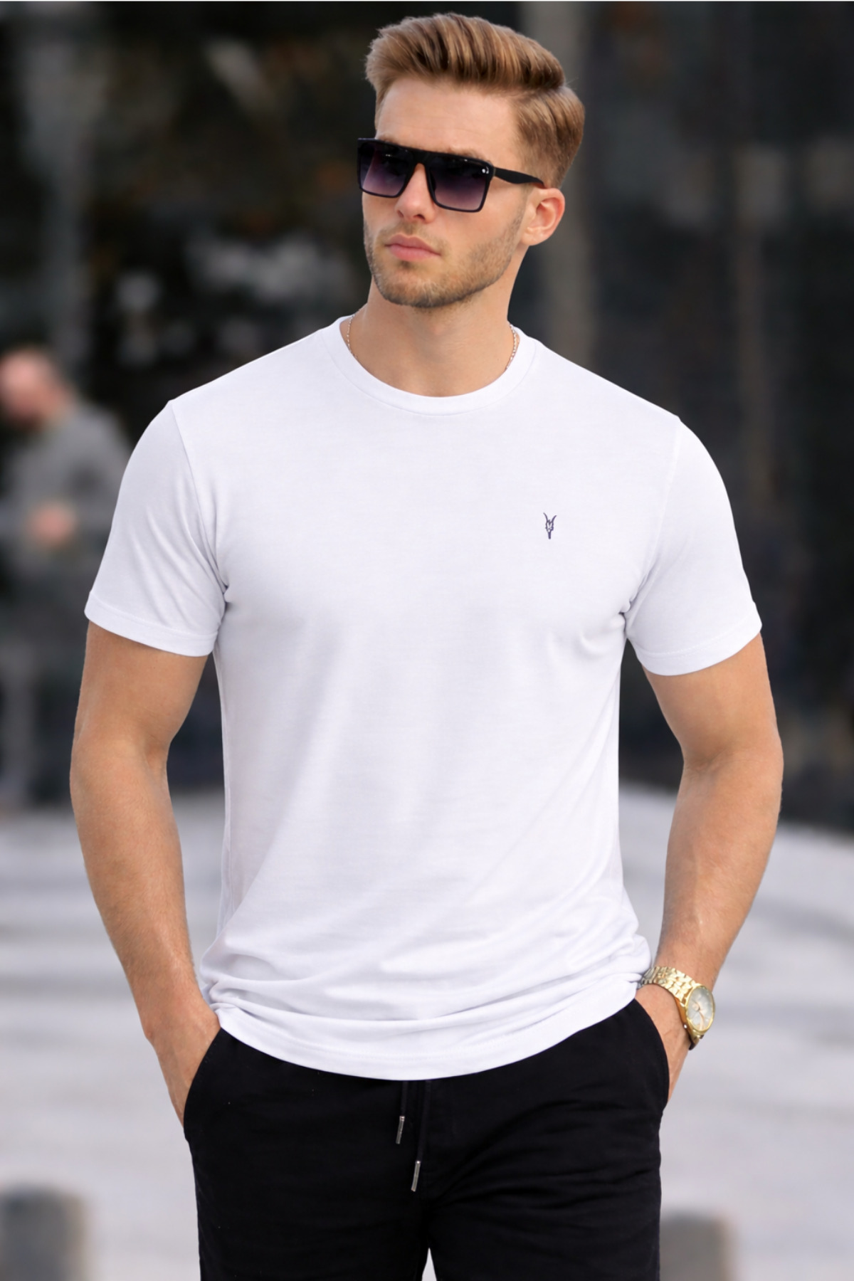 COMBİNE MİCHAİL Erkek Bisiklet Yaka Slim Basic Beyaz Tişört