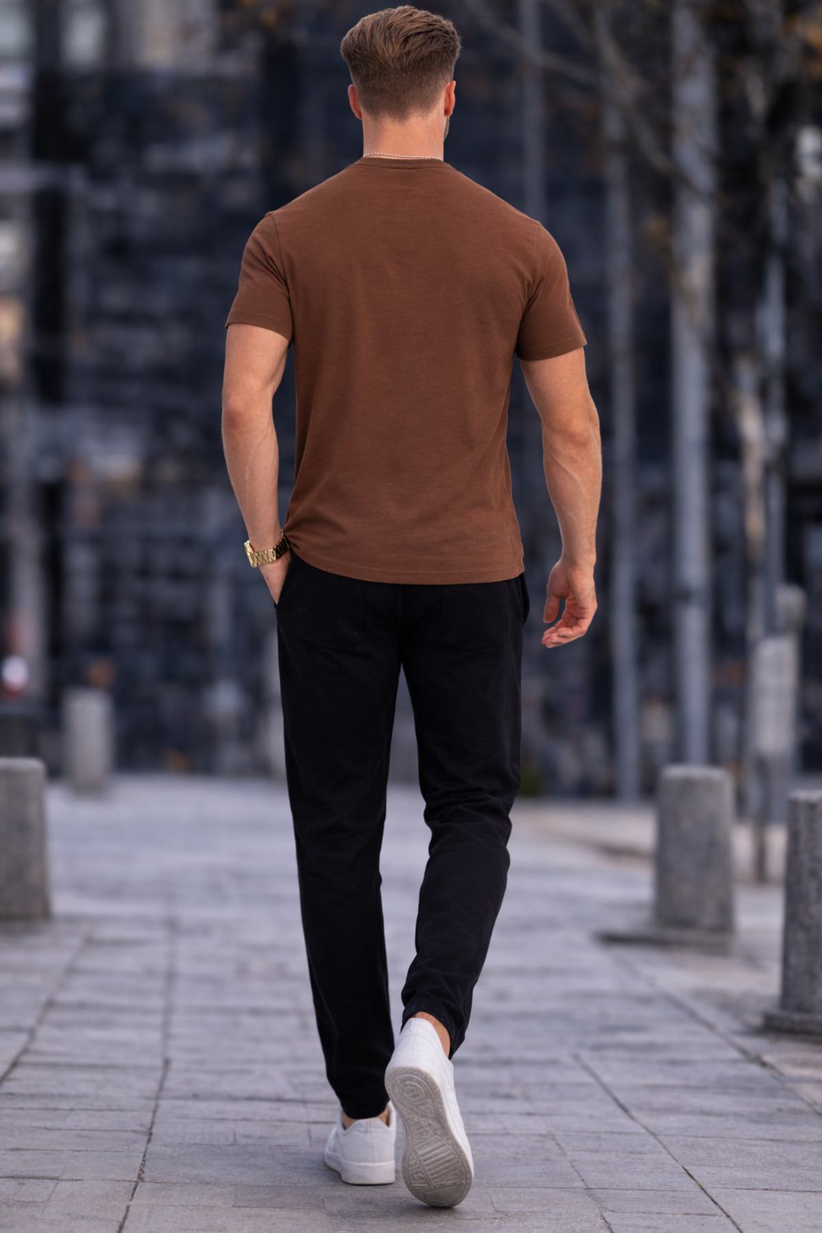 COMBİNE MİCHAİL Erkek Bisiklet Yaka Slim Basic Kahve Tişört görsel 6