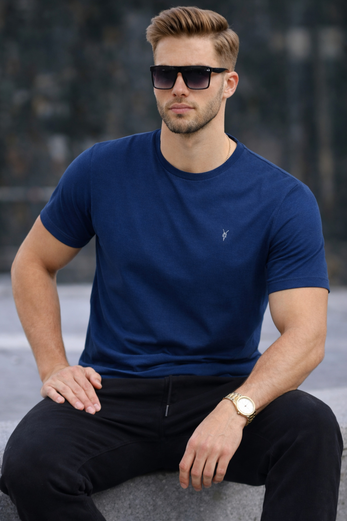 COMBİNE MİCHAİL Erkek Bisiklet Yaka Slim Basic İndigo Tişört görsel 4