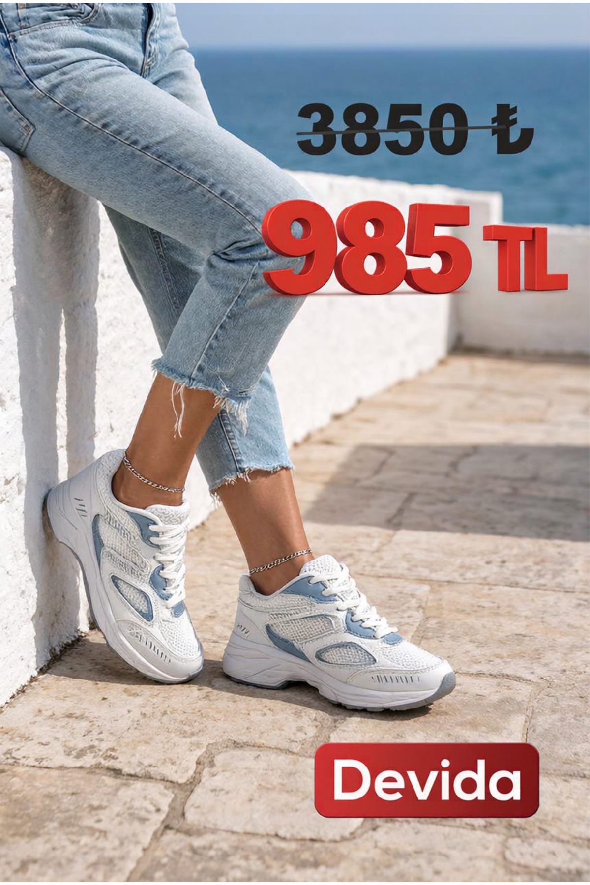 Devida Kadın Beyaz Spor Ayakkabı Günlük Rahat Kaymaz Air Taban Sneaker N110 görsel 4