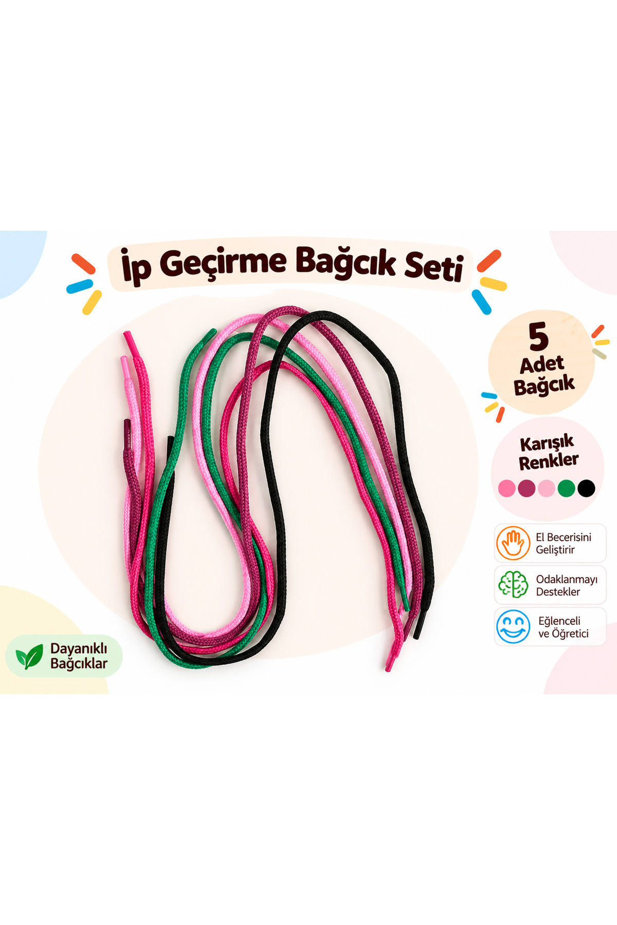 Trendy Toys 5 Adet Karışık Renkli Bağcık Ip Geçirme Ve Örgü Setleri Için