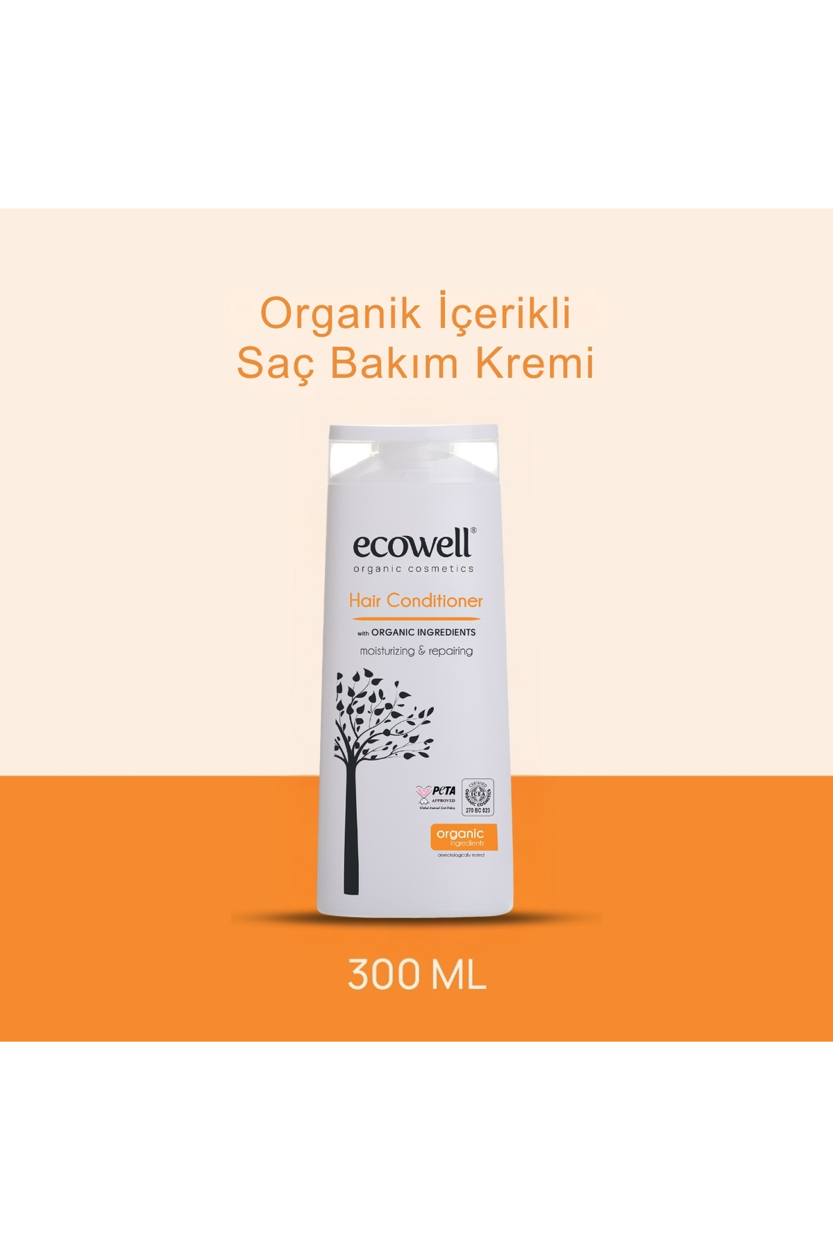 Ecowell Organik İçerikli Saç Bakım Kremi, Vegan, Yıpranmış Saçlar için Onarıcı Ve Kolay Tarama, 300 ml — K-ECO-1534
