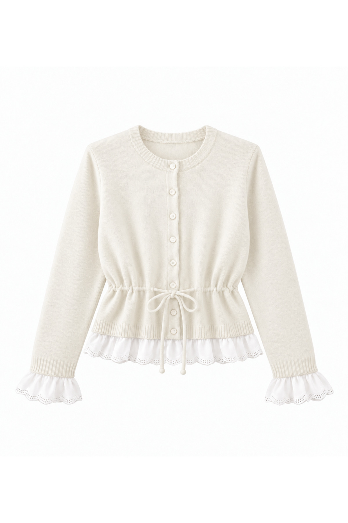 NATUFIAN STORE Kadın Beli Ayarlamalı Kenarları Dantelli Bisiklet Yaka Triko Basic Hırka