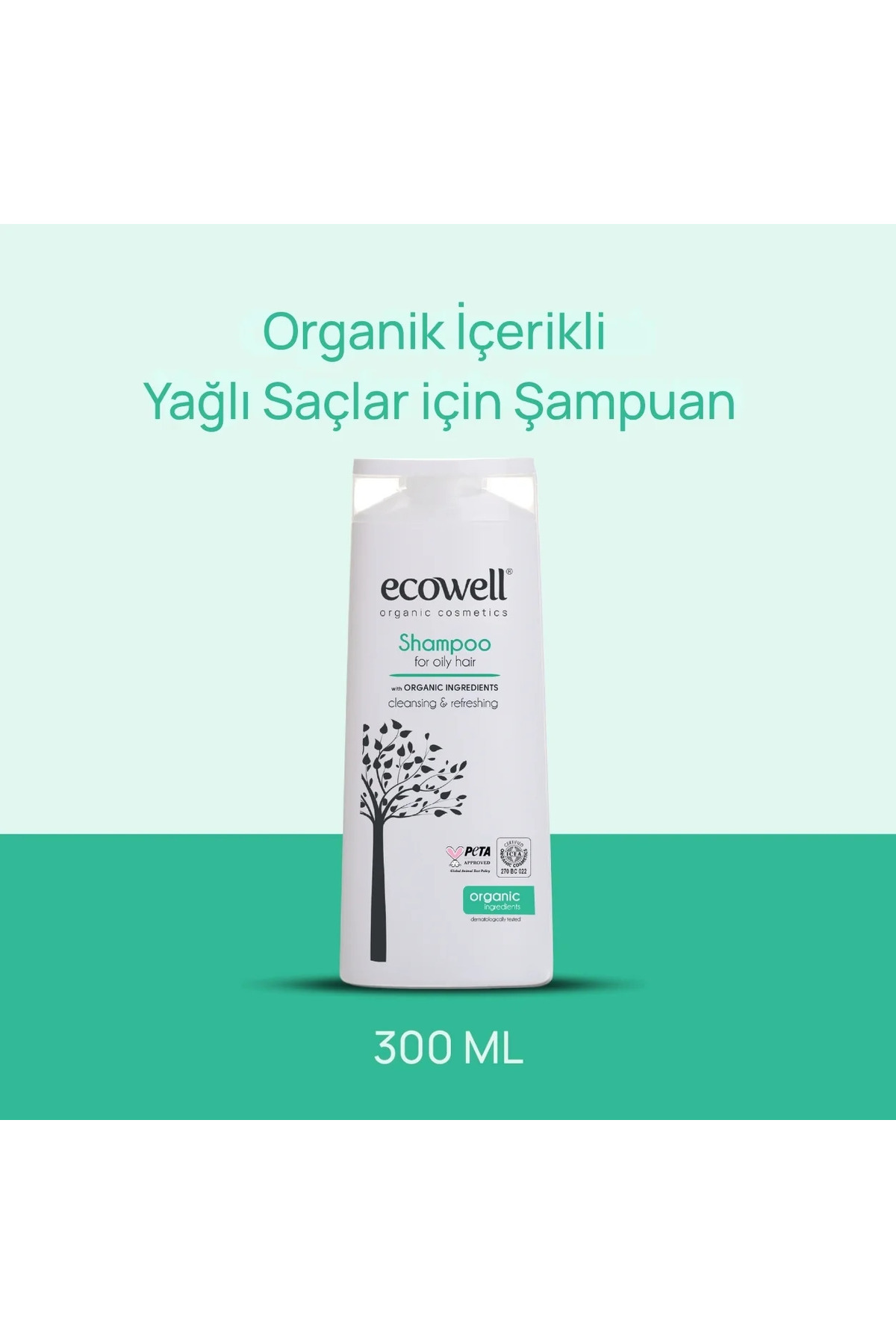 Ecowell Saç Bakım Şampuanı, Organik İçerikli & Vegan Sertifikalı, Yağlı Saçlara Özel, Tuzsuz Ve Sülfatsız, 300ml — 8680624091510