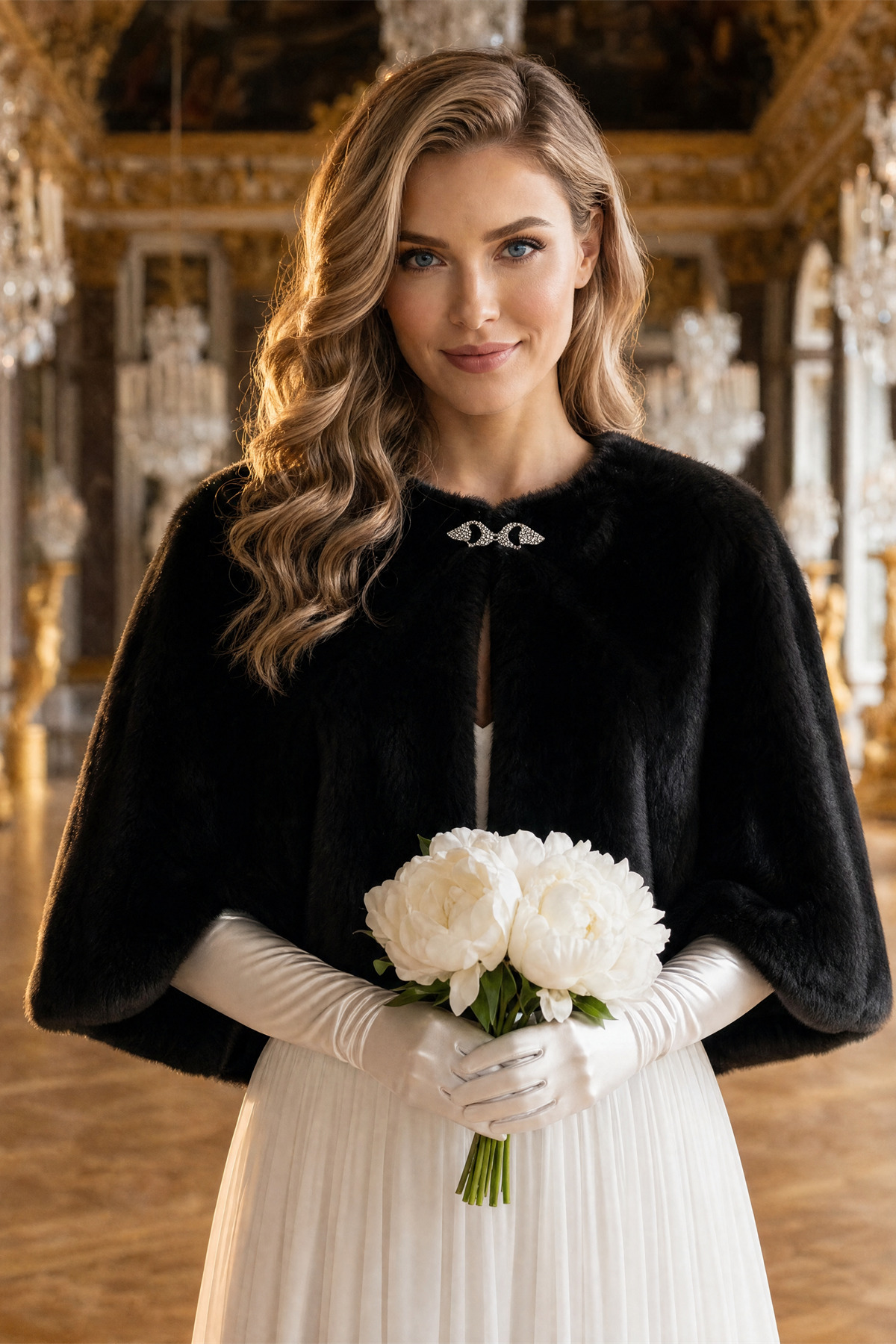 Elegance Scarf Broşlu Premium Kürk Etol Gelin Bolero Kürk Bolero Gelin Şalı Gelin Kürkü Omuz Şalı Siyah