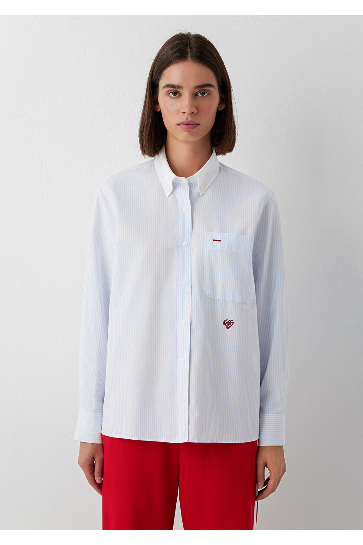 Mavi MJ Nakışlı Çizgili Gömlek Loose Fit / Bol Rahat Kesim 1211562-91632 görsel 3
