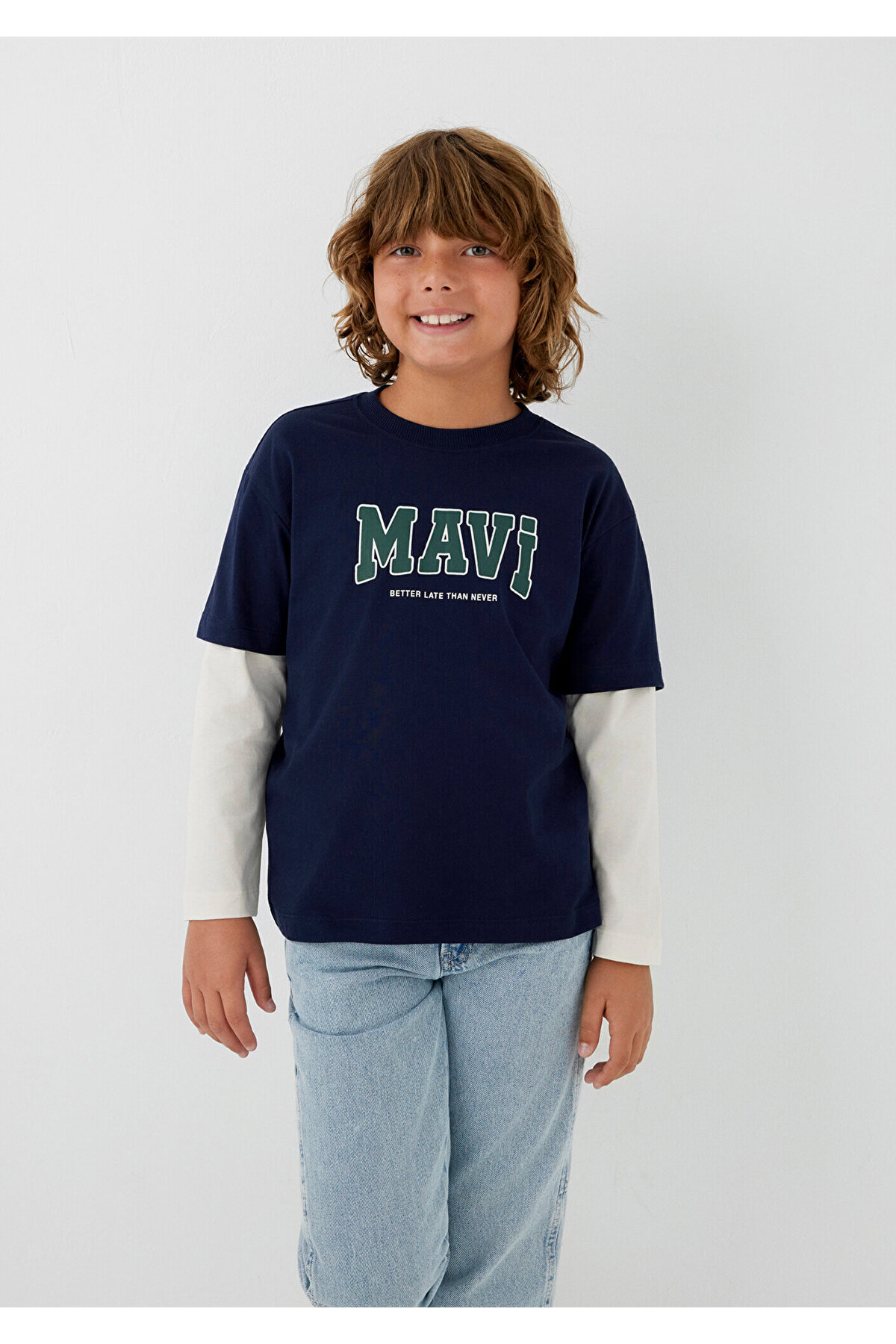 Logo Baskılı Lacivert Tişört Loose Fit / Bol Rahat Kesim 6610497-84371