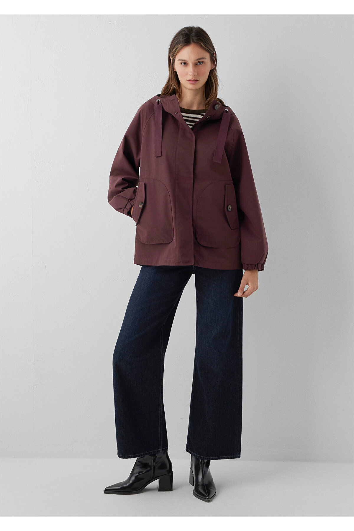 Mavi Kapüşonlu Bordo Ceket Loose Fit / Bol Rahat Kesim 1110014-70252 görsel 3