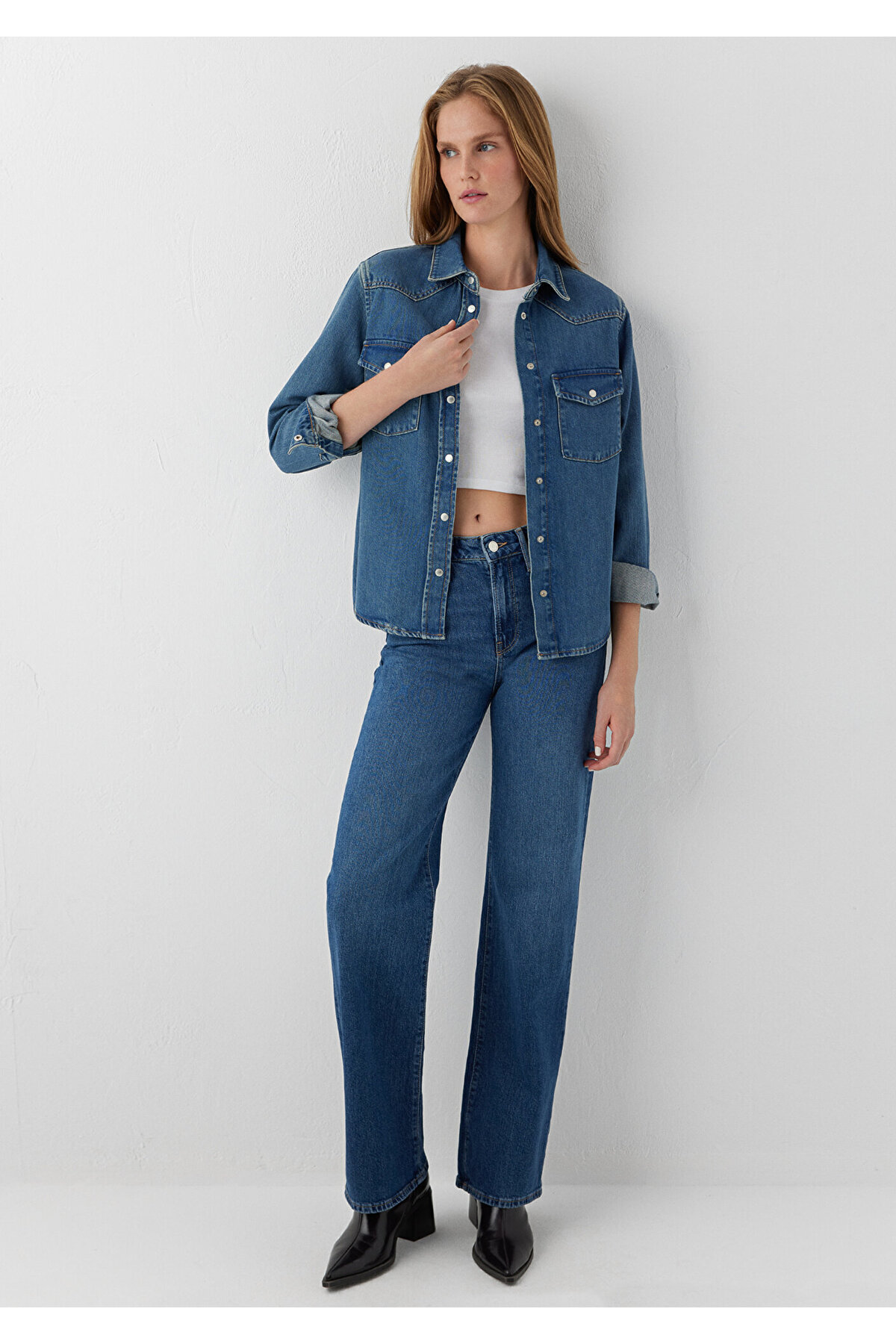 Mavi Angela Classic Denim Indigo Mavisi Jean Gömlek Fitted / Vücuda Oturan Kesim 1210819-A3846 görsel 3