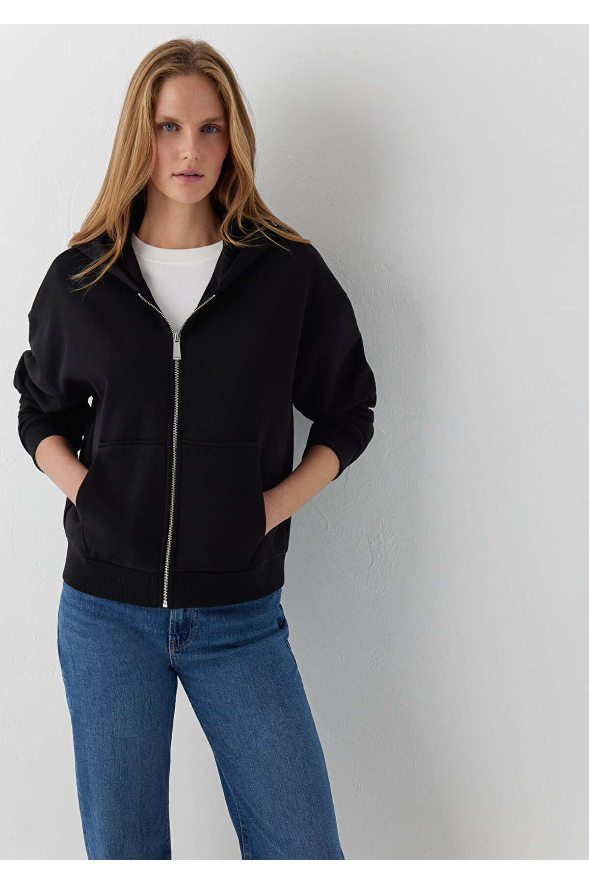 Mavi FERMUARLI BASIC SWEATSHIRT Siyah görsel 2