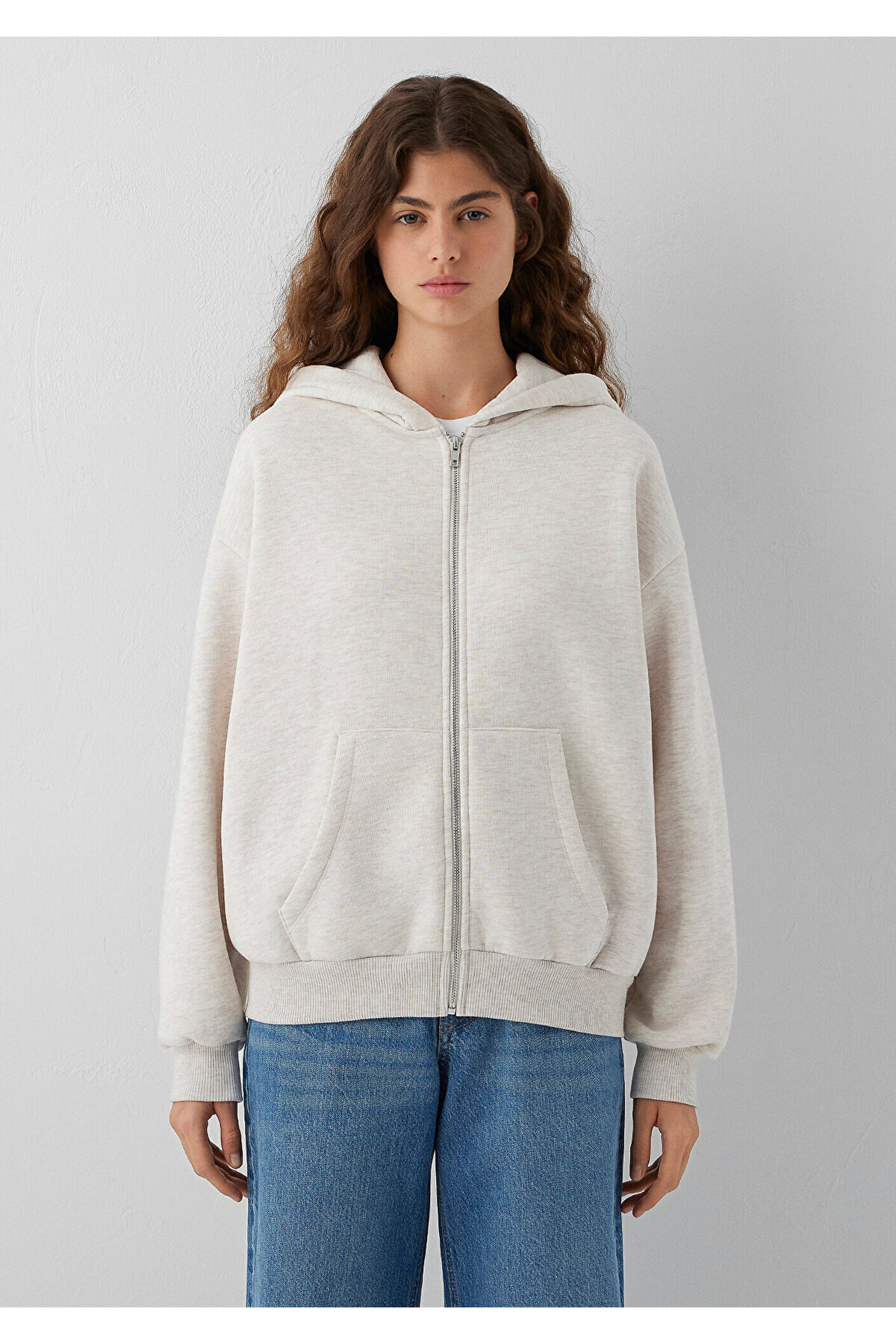 Mavi Kapüşonlu Fermuarlı Bej Sweatshirt 1611775-86992 görsel 3