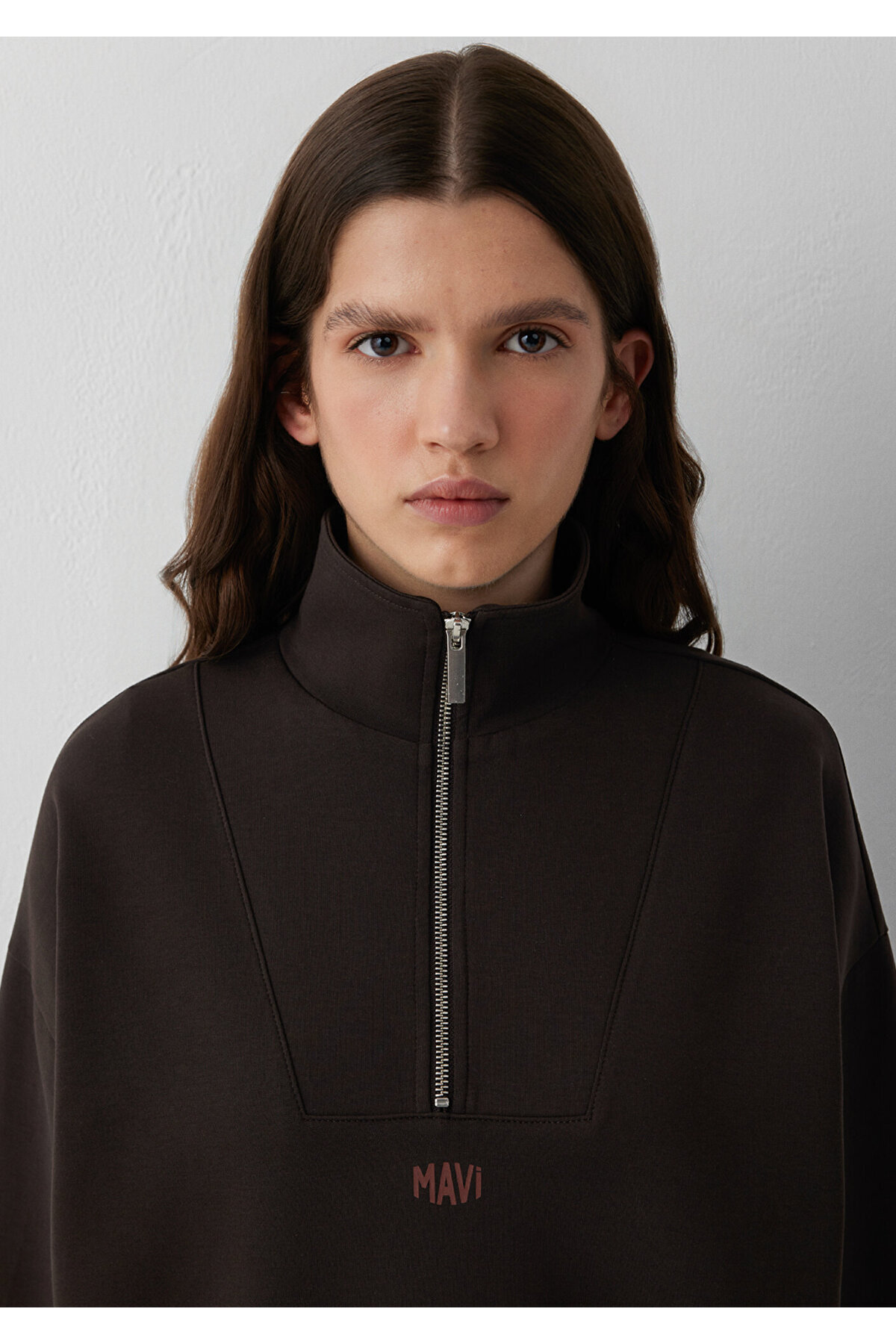 Mavi Yarı Fermuarlı Kahverengi İnterlok Sweatshirt 1S20016-70240 görsel 7
