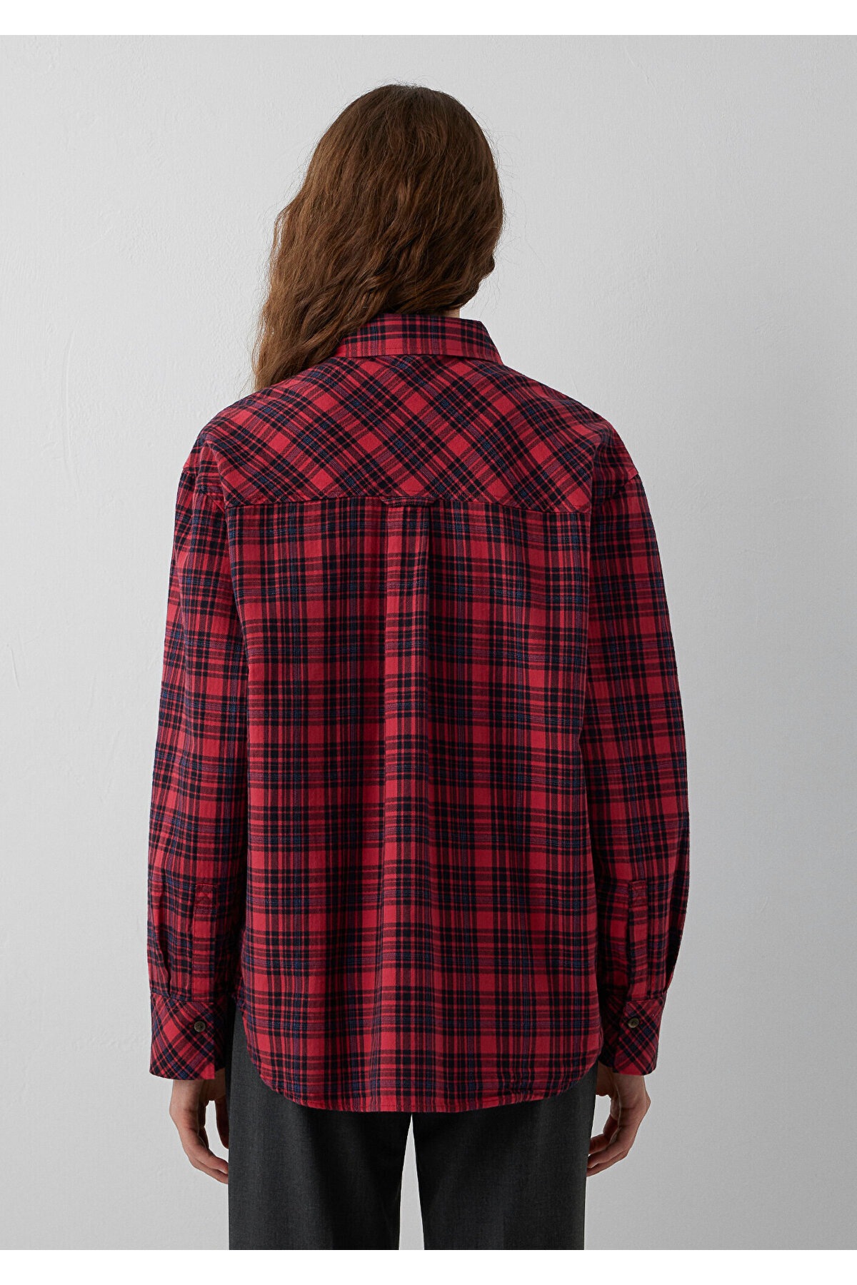 Mavi Kareli Kırmızı Gömlek Loose Fit / Bol Rahat Kesim 1211586-80120 görsel 5