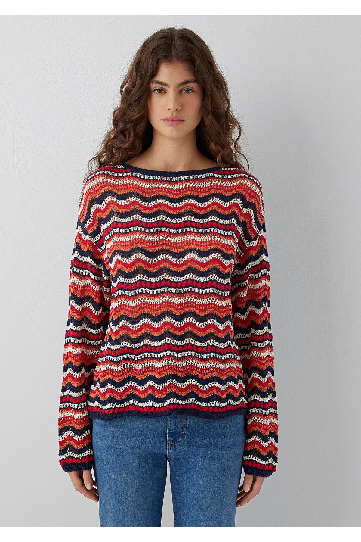 Mavi Turuncu Jakarlı Kazak Loose Fit / Bol Rahat Kesim 1710972-91010 görsel 4
