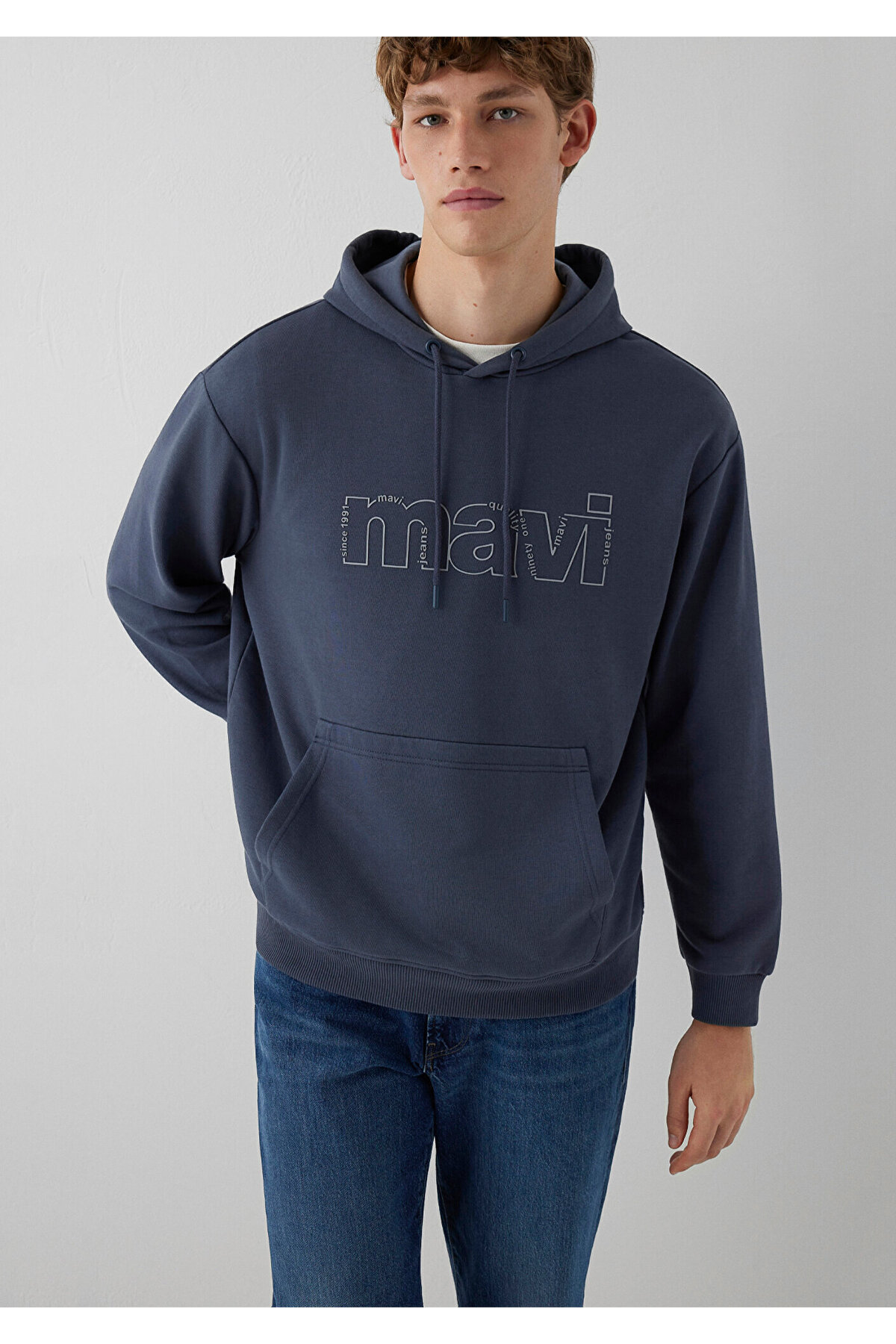 Mavi M0S10196 Logo Baskılı Kapüşonlu Erkek Sweatshirt FÜME görsel 2