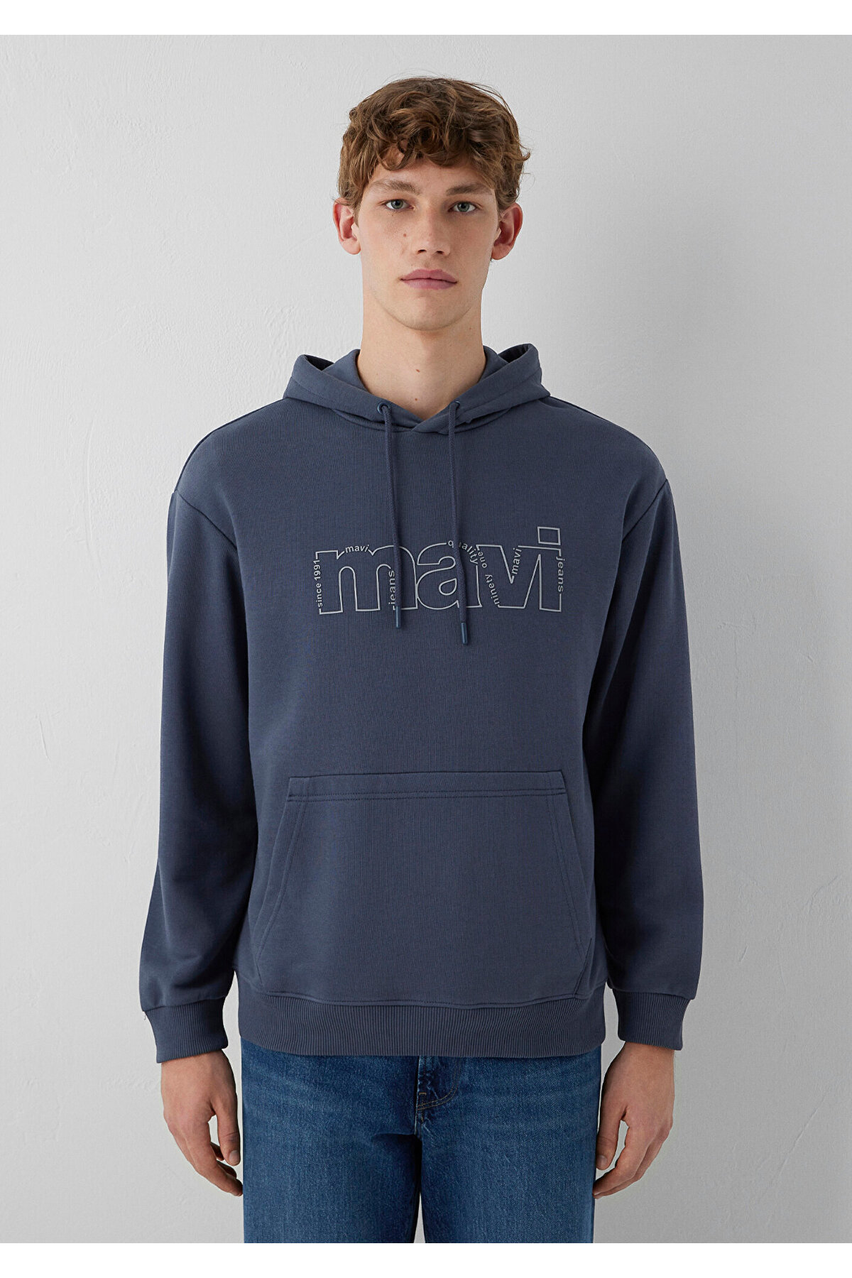 Mavi M0S10196 Logo Baskılı Kapüşonlu Erkek Sweatshirt FÜME görsel 3