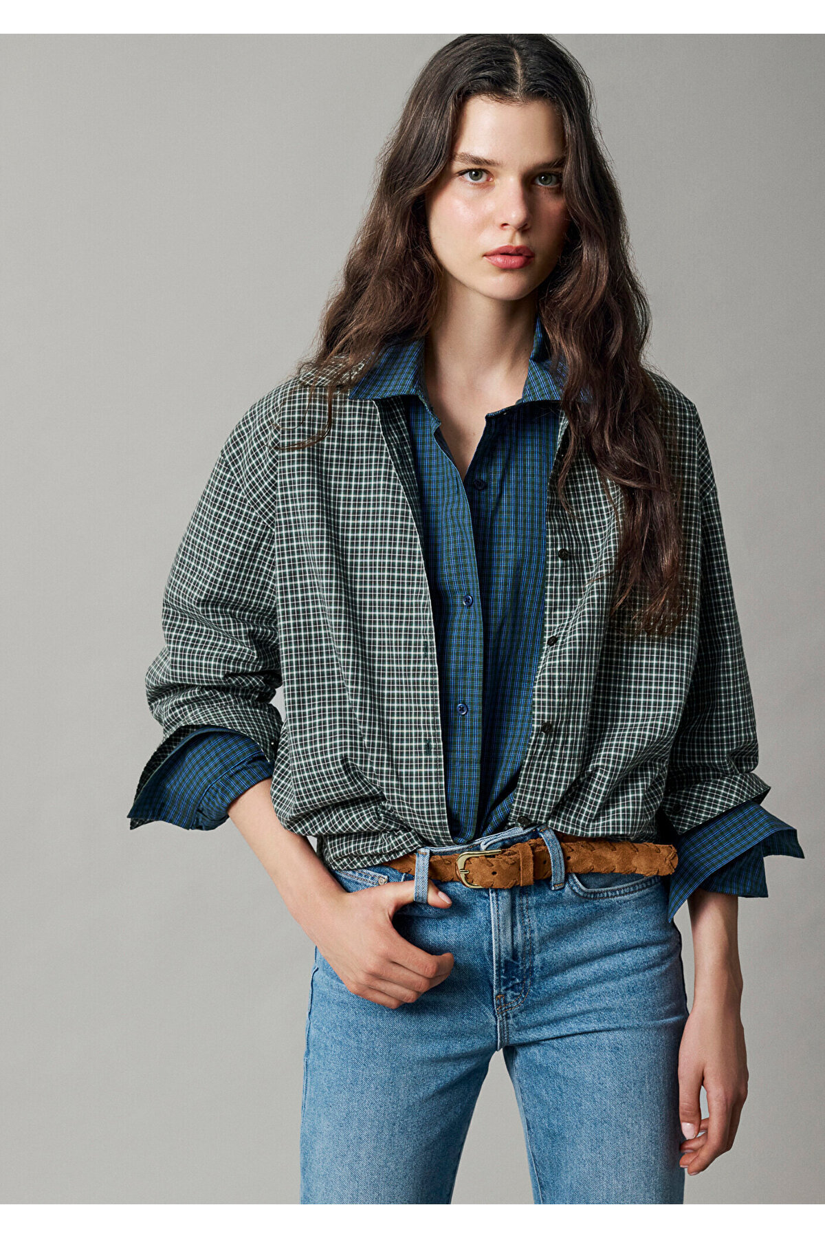 Mavi Pötikare Yeşil Gömlek Loose Fit / Bol Rahat Kesim 1211565-83714