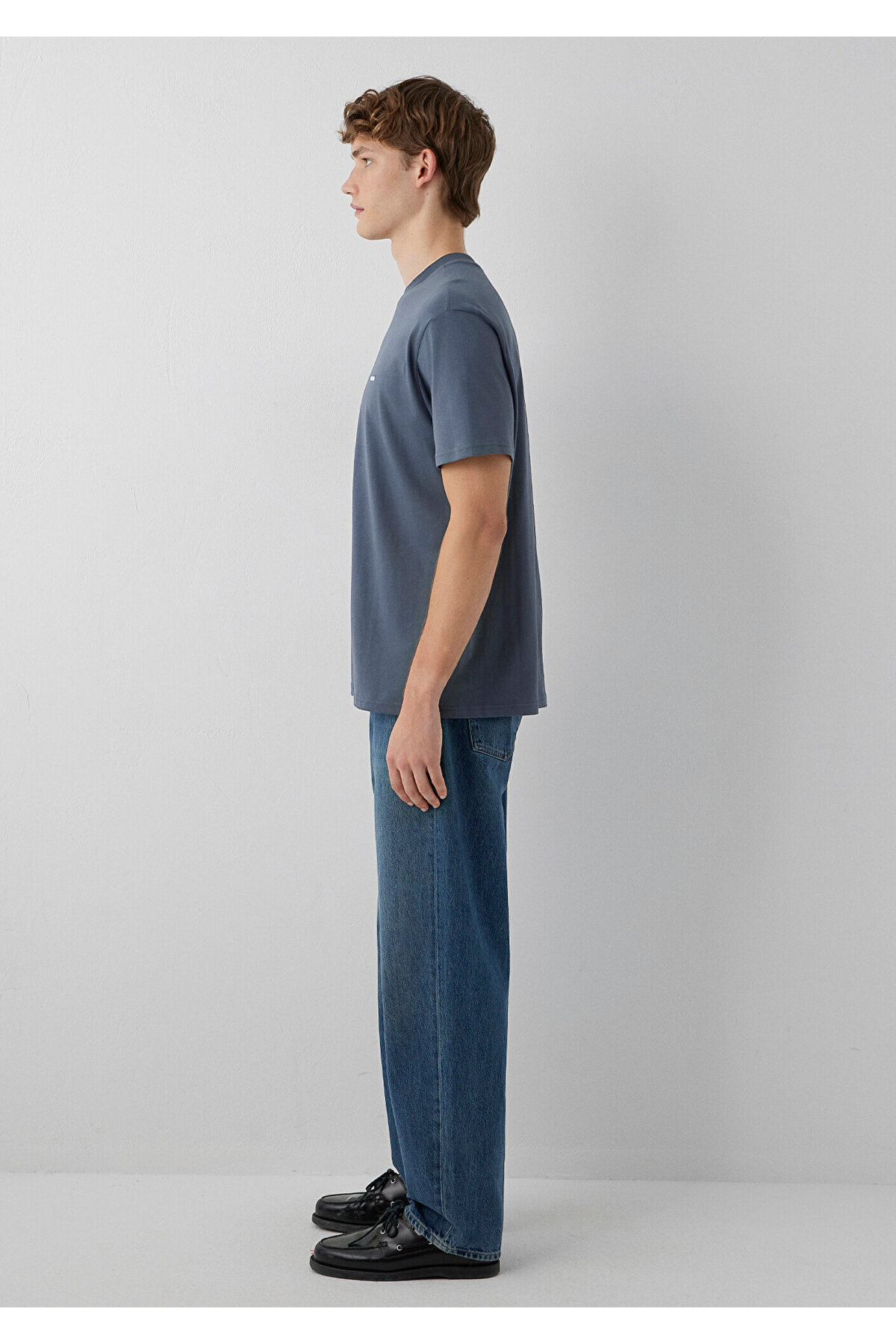 Mavi Logo Baskılı Antrasit Basic Tişört Loose Fit / Bol Rahat Kesim 0612216-80776 görsel 4